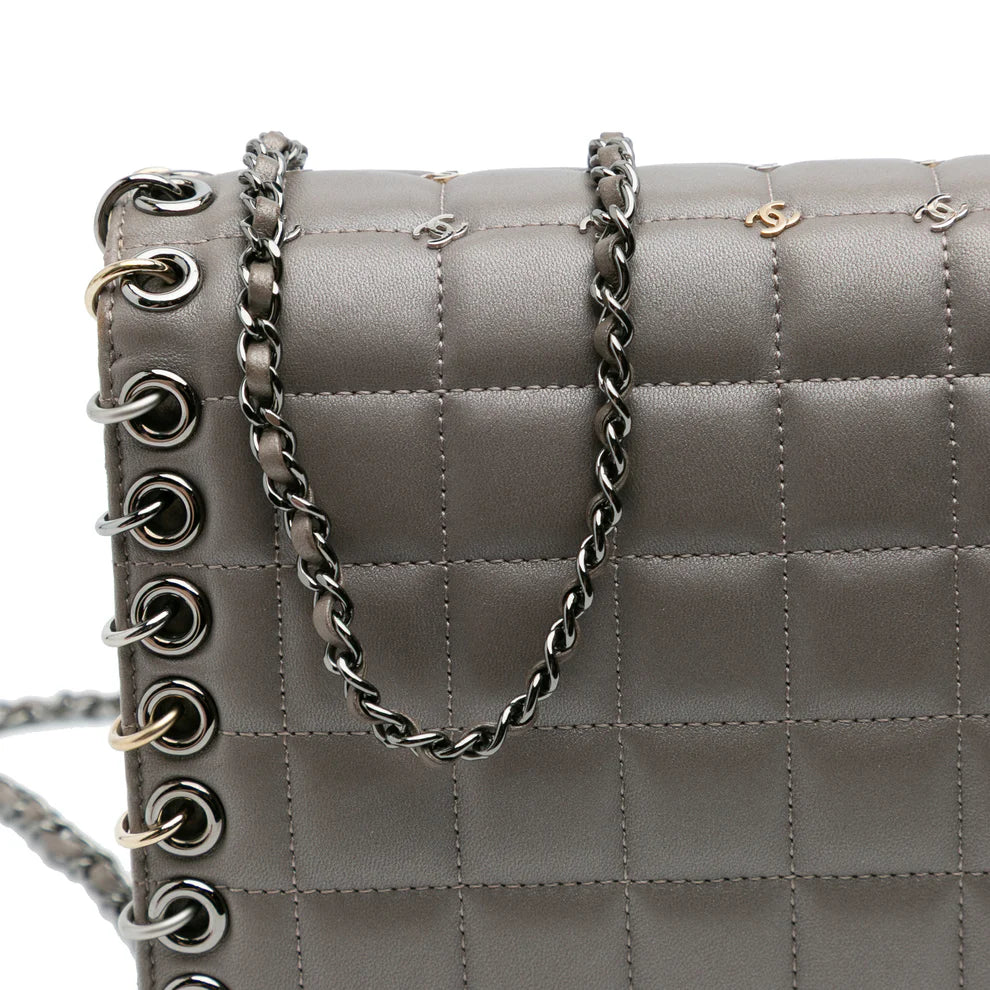 Chanel Small Lambskin Chocolate Bar CC Piercing Studded Chain Flap Bag