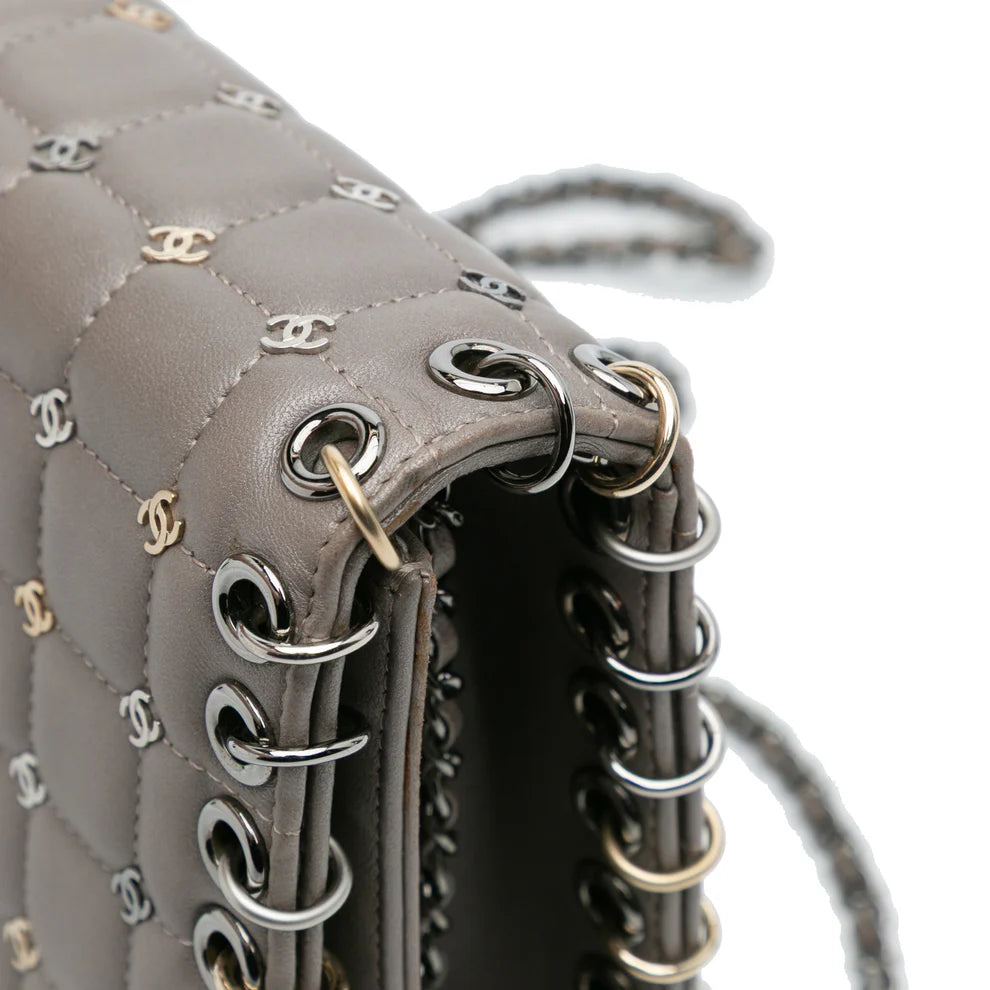 Chanel Small Lambskin Chocolate Bar CC Piercing Studded Chain Flap Bag