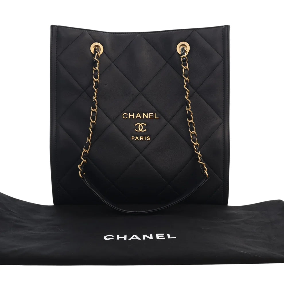 Chanel CC Quilted Lambskin Shopping Tote Bag