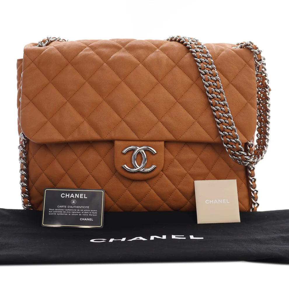 Chanel Maxi Quilted Washed Lambskin Chain Around Flap Bag