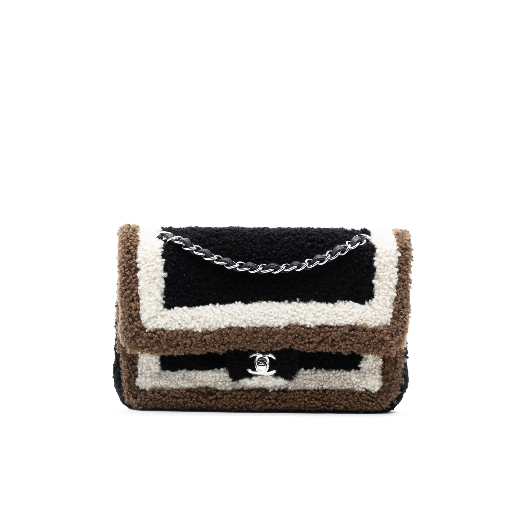 Chanel Medium Classic Tricolor Shearling Double Flap