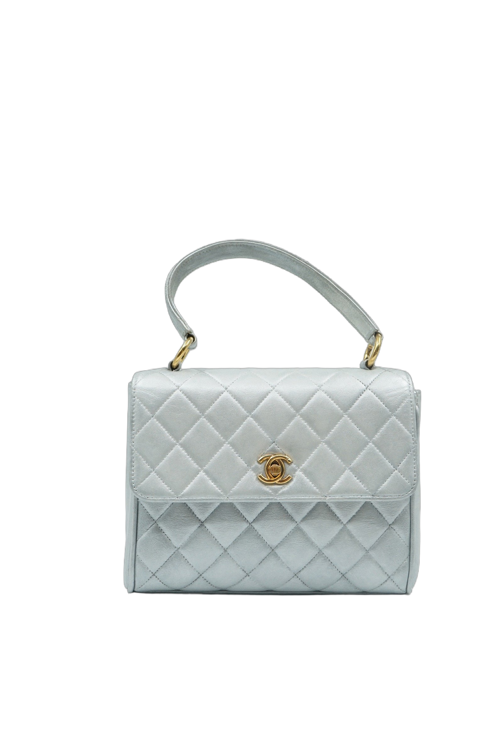 Chanel Silver Top Handle Bag Small