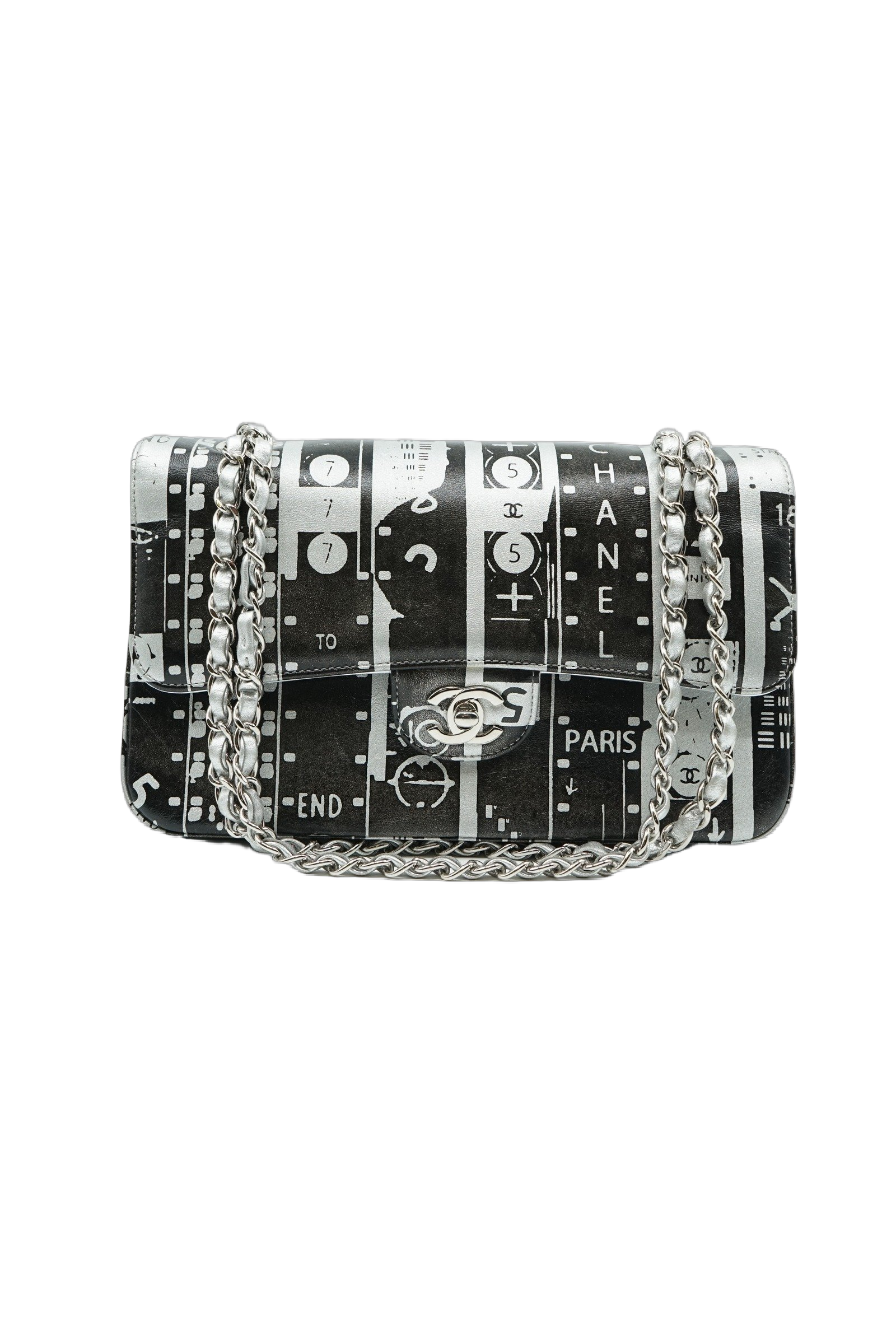 Chanel Medium Silver Printed Double Flap Bag