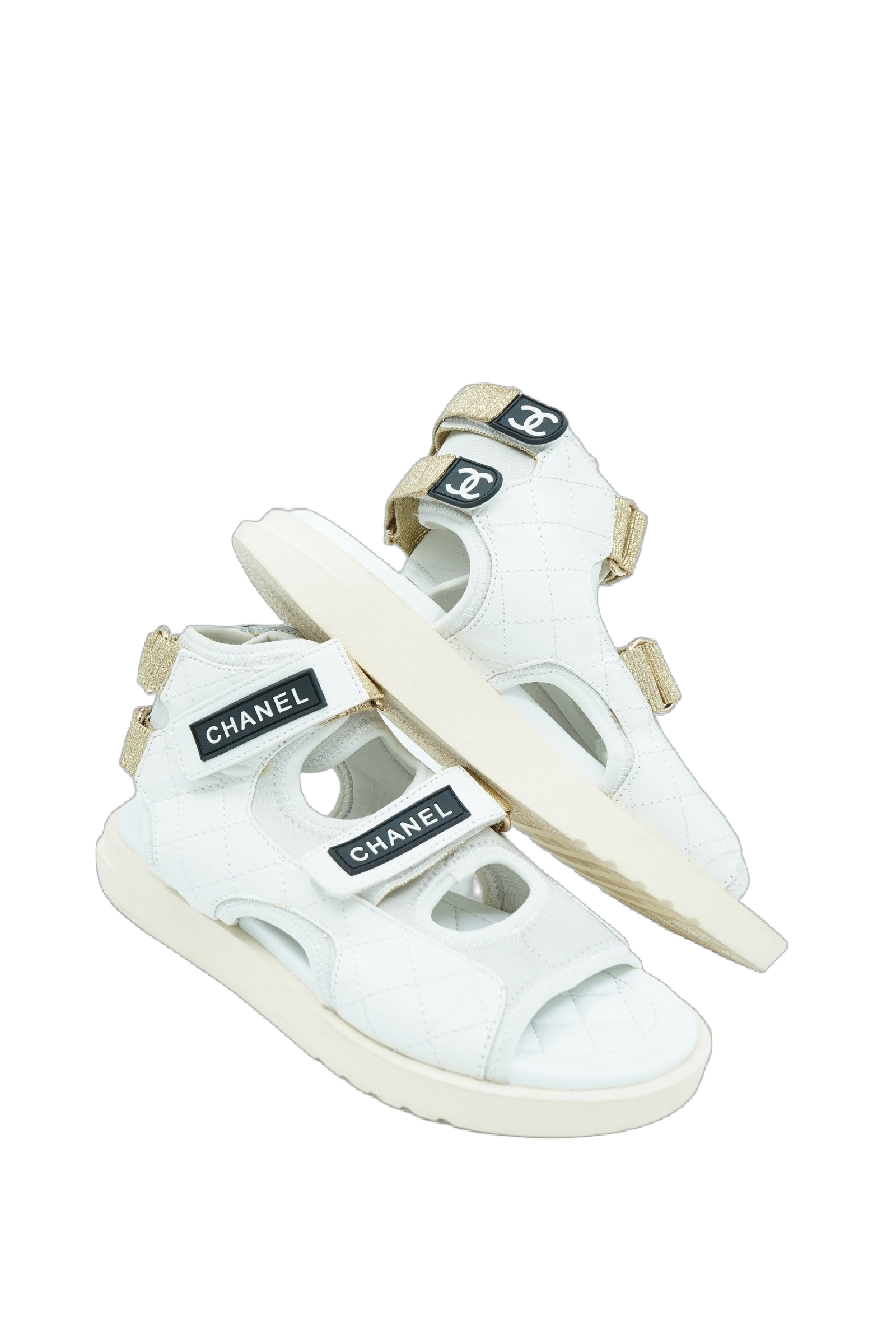 Chanel White Logo Sandals