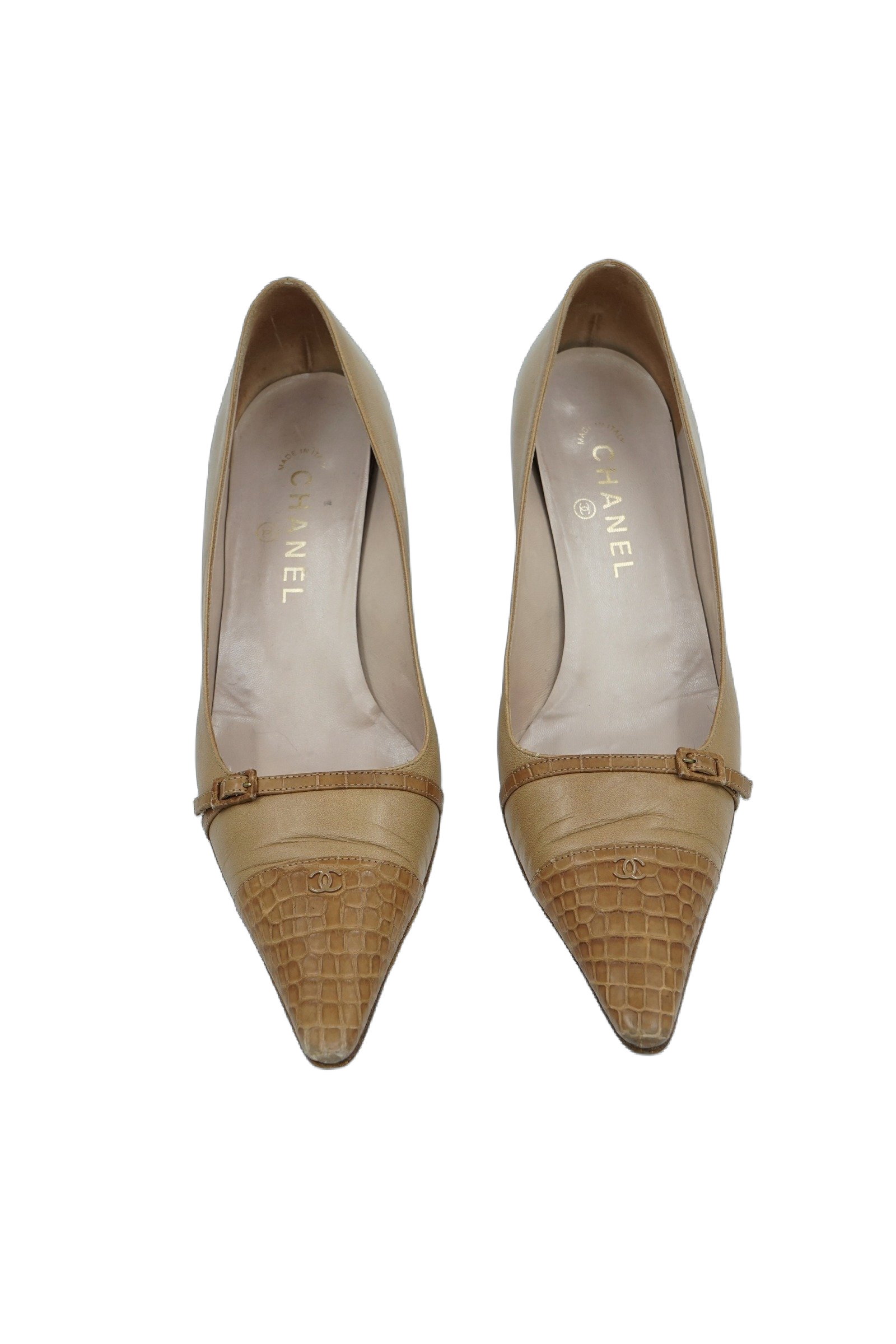 Chanel Croc Detail Kitten Heels Brown