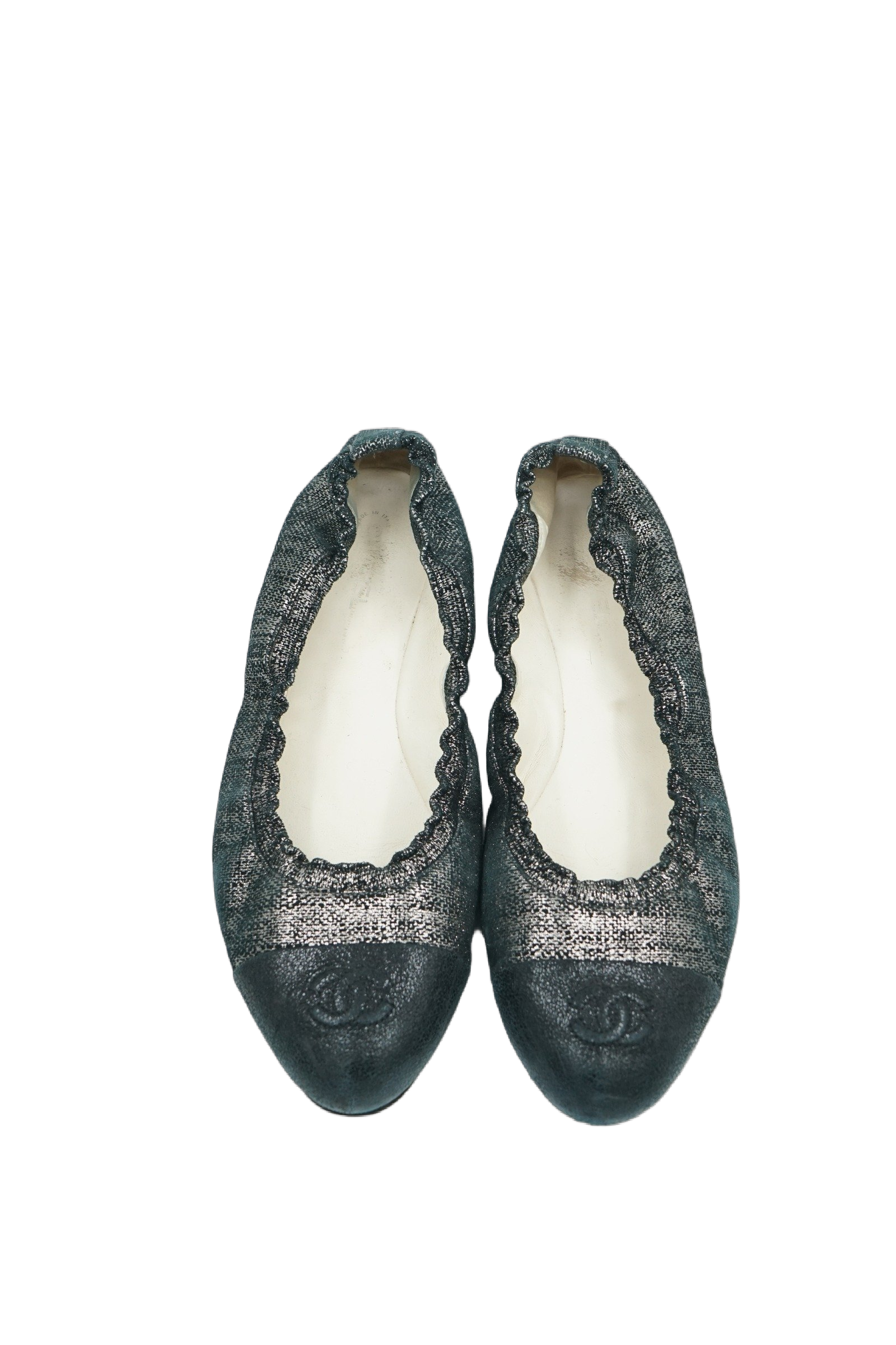 Chanel Ballet Flats Cap Toe Logo Silver