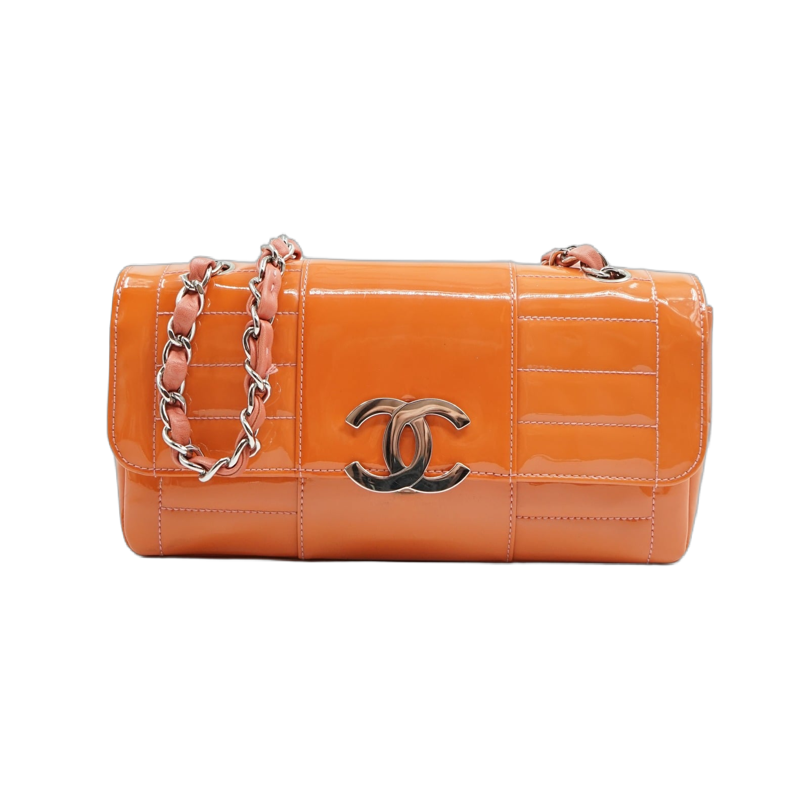 Chanel Single Flap Bag Patent Leather Orange