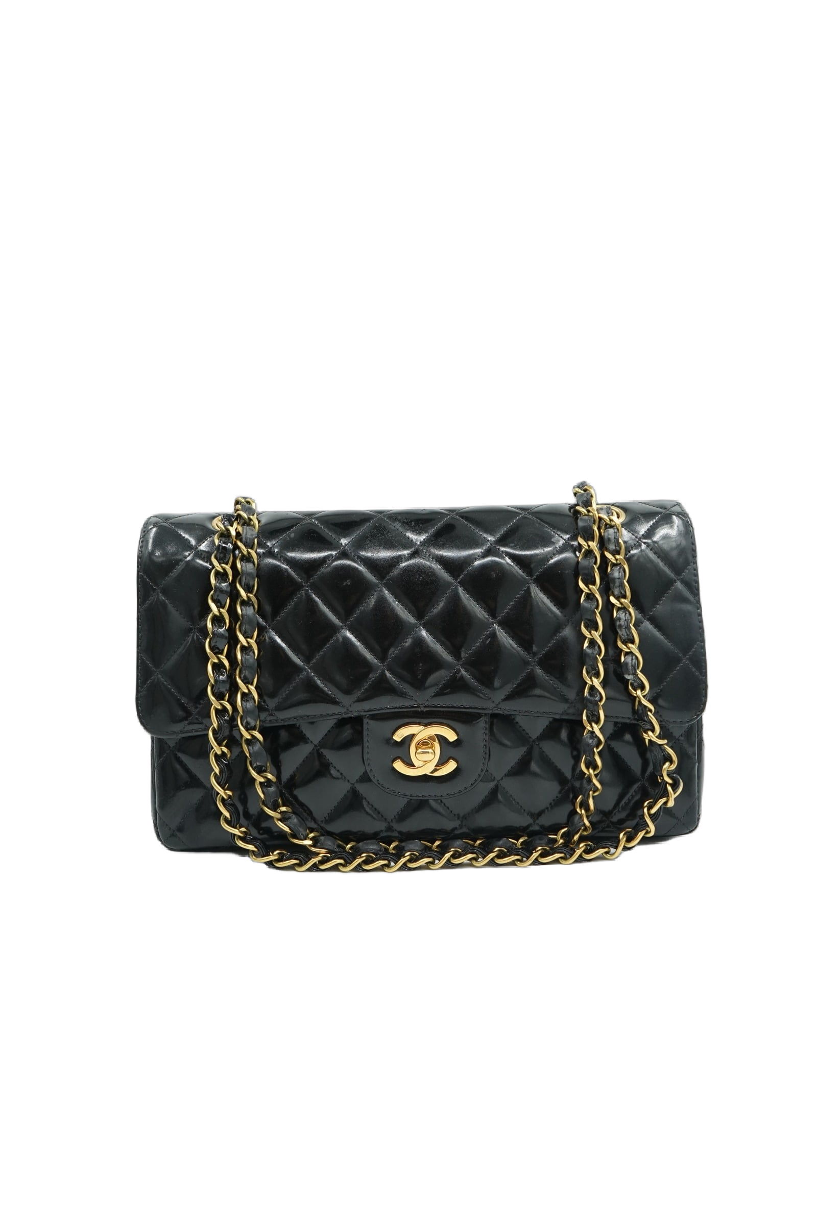 Chanel Medium Double Flap Bag Patent Leather Black