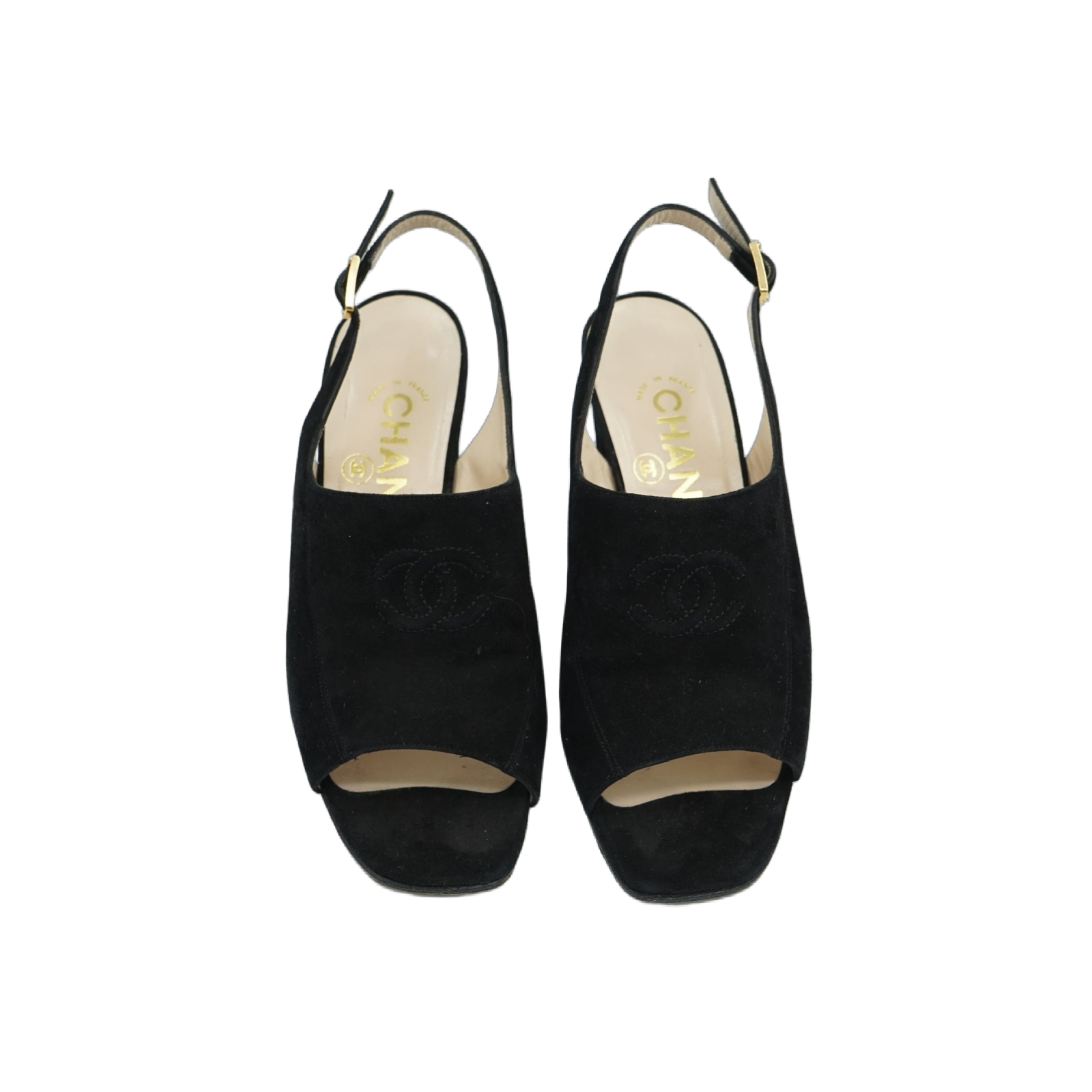 Chanel Heeled CC Embossed Logo Mules