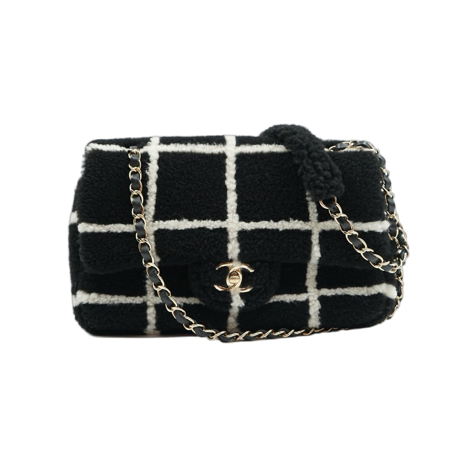 Chanel Shearling Fluffy Tartan Single Flap