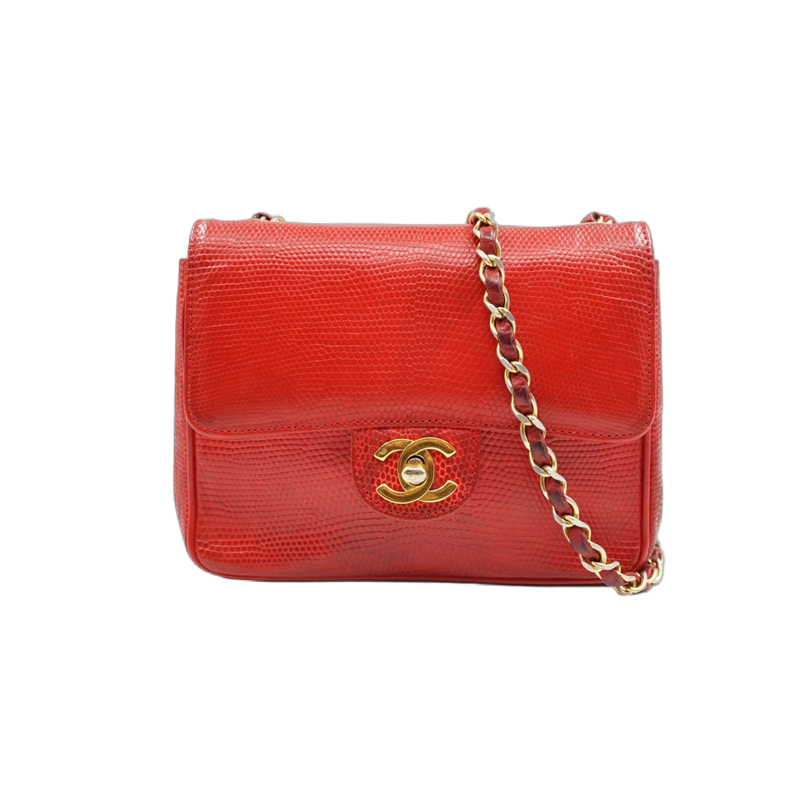 Chanel Mini Square Lizard Exotic Leather Red