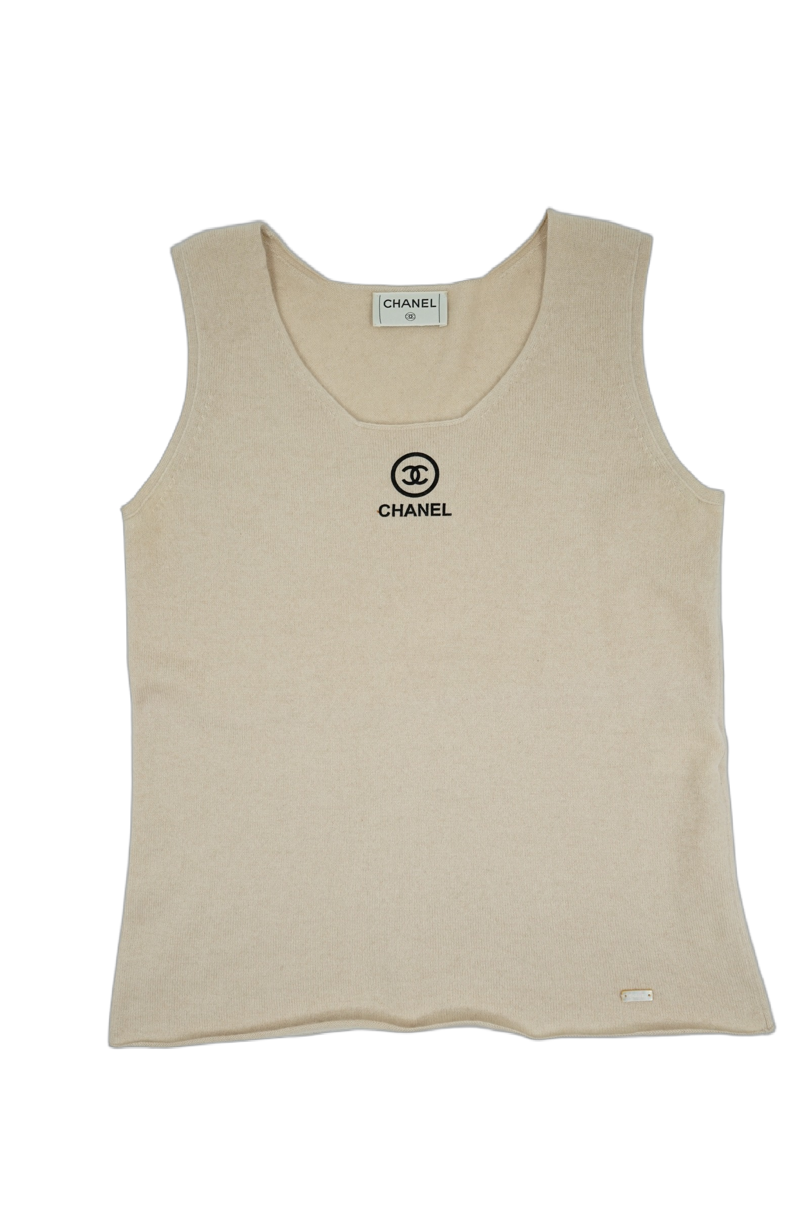 Chanel Beige Cashmere Logo Top