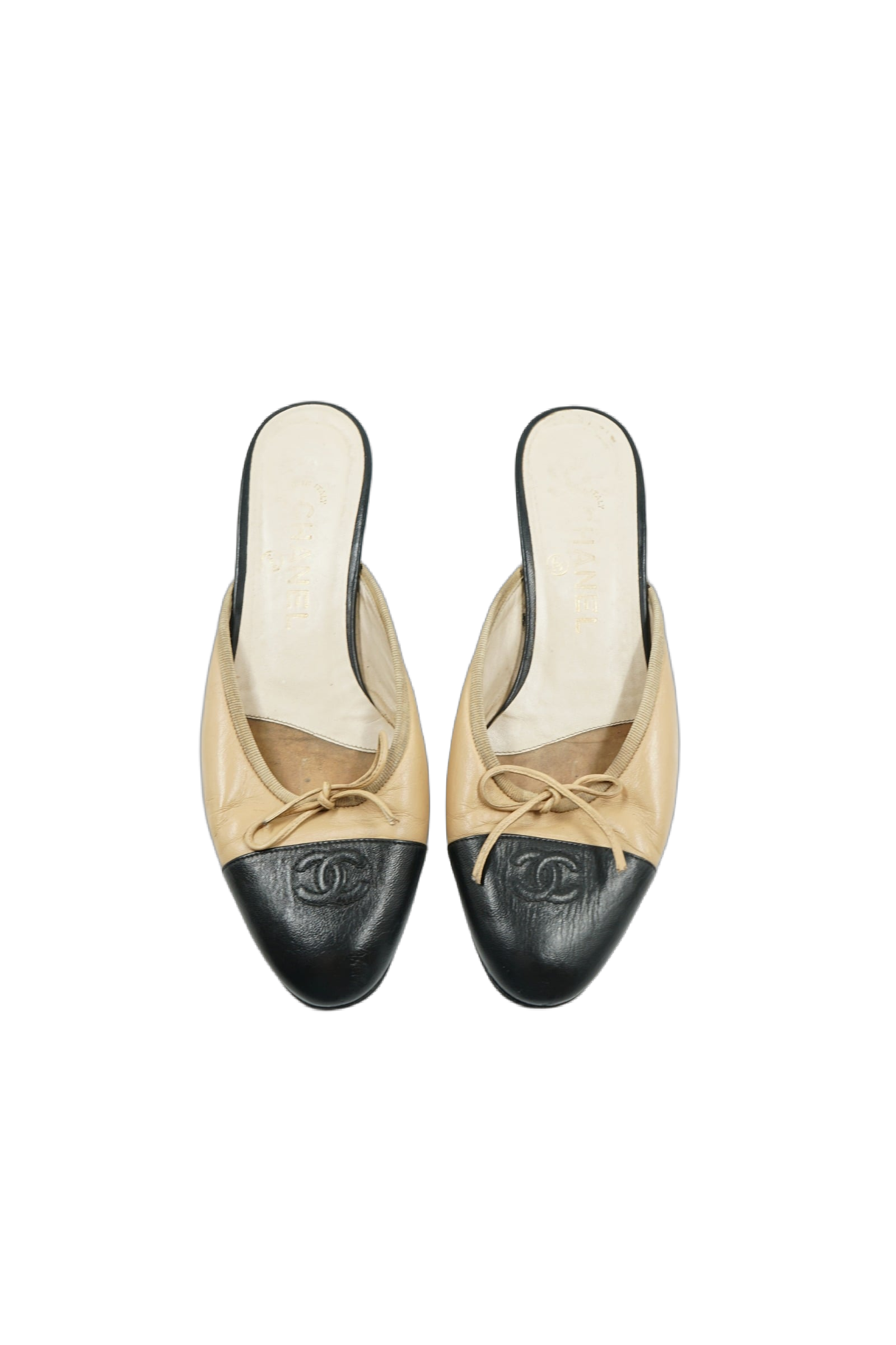 Chanel Two Tone Logo Cap Toe Mules