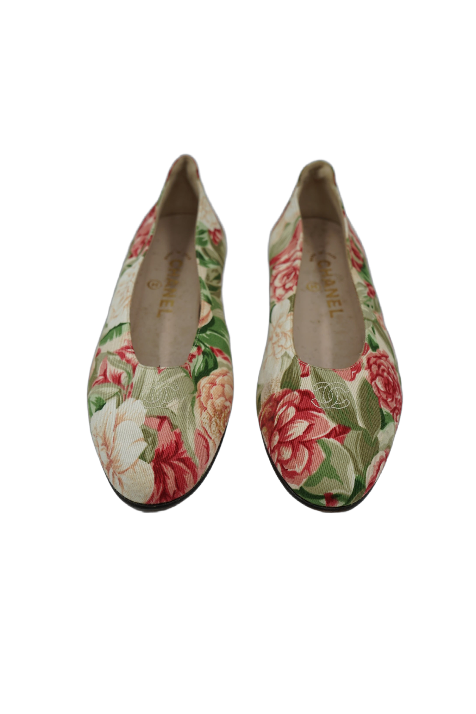 Chanel Floral Print Logo Ballet Flats