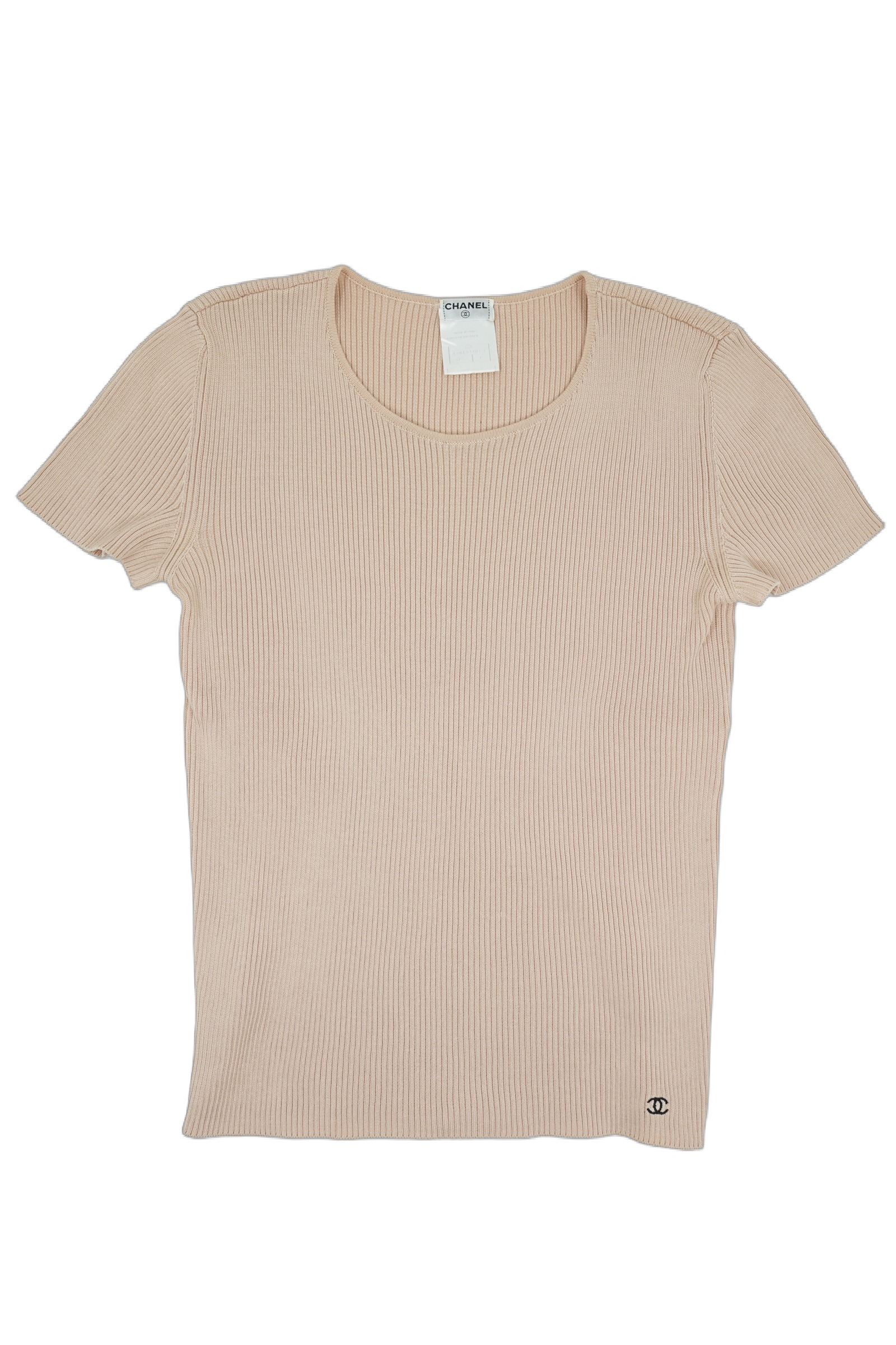 Chanel 2002 Knit Logo Tee Beige