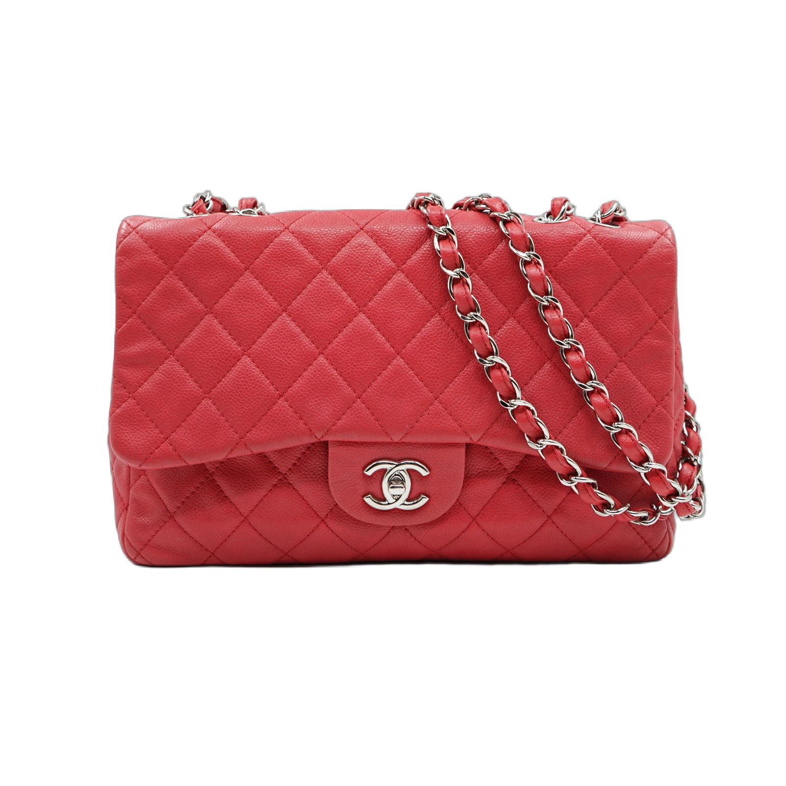 Chanel Caviar Jumbo Single Flap Coral Red