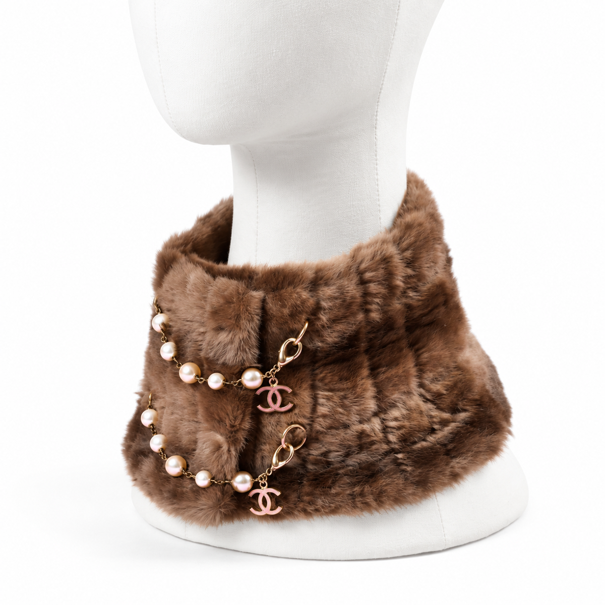 Chanel FW 2004 Fur Pearl Collar Wrap Scarf