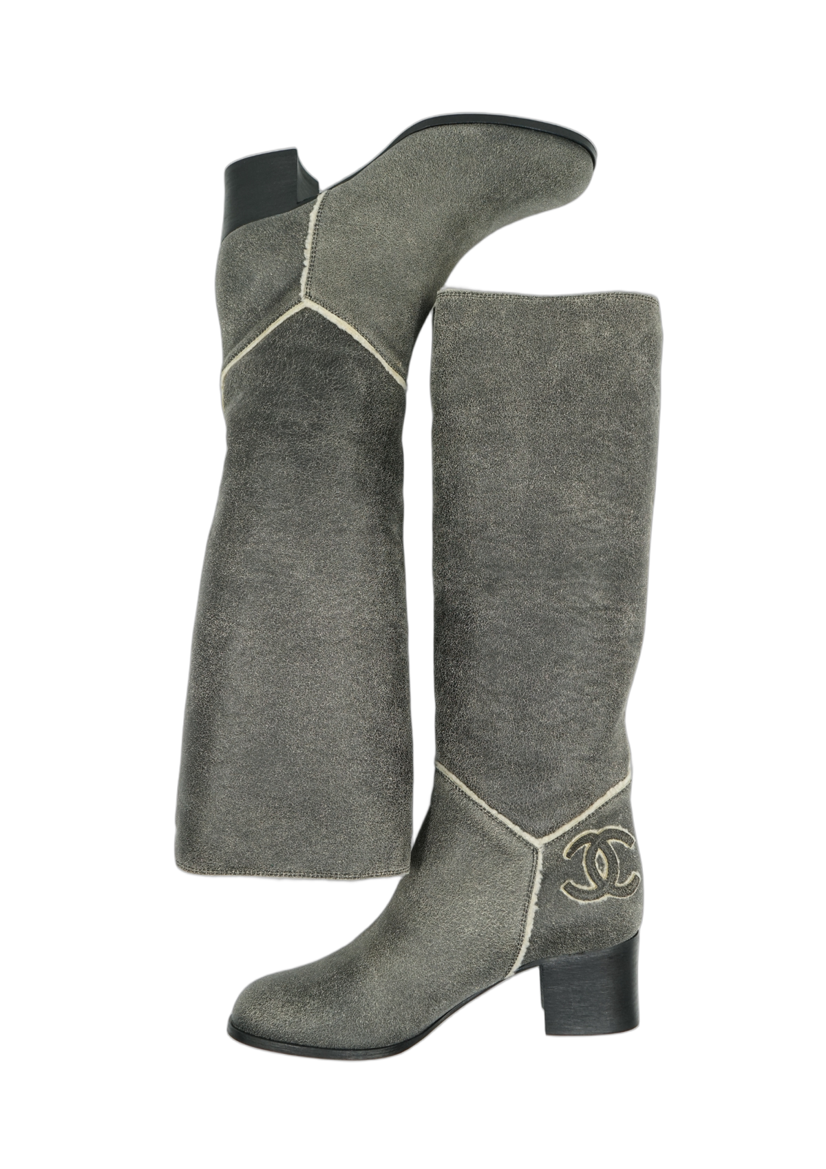 Chanel Suede Logo Heeled Boots