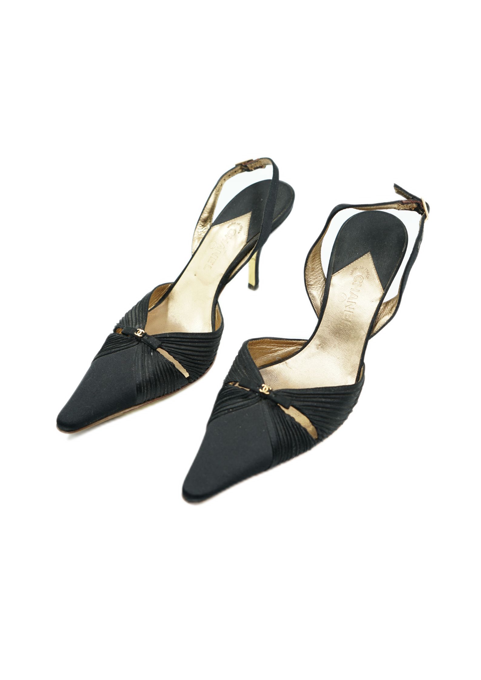 Chanel Satin Bow Slip Heels