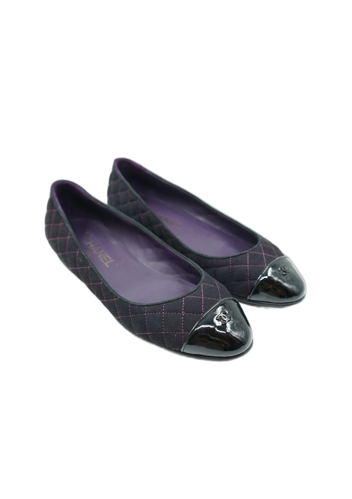 Chanel Suede Quilted Ballet Flats Purple