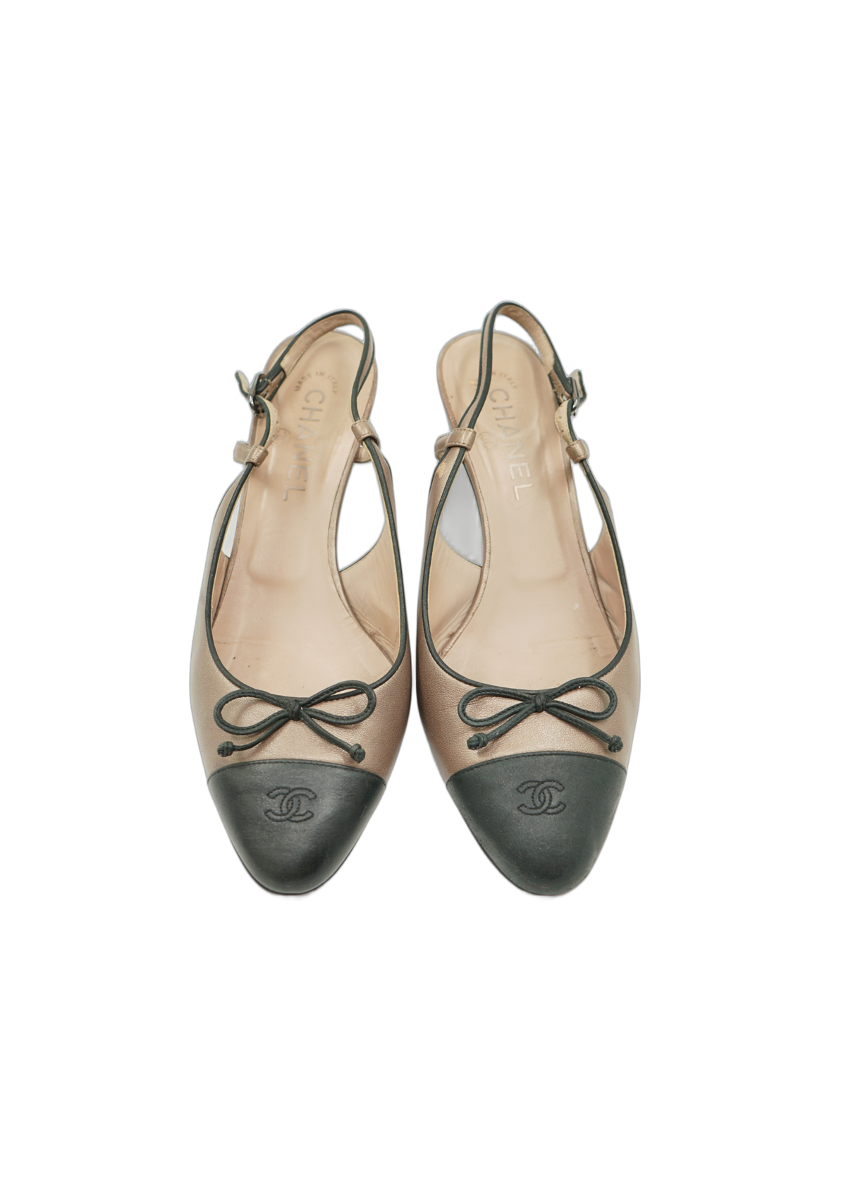 Chanel Cap Toe Logo Pumps Bronze