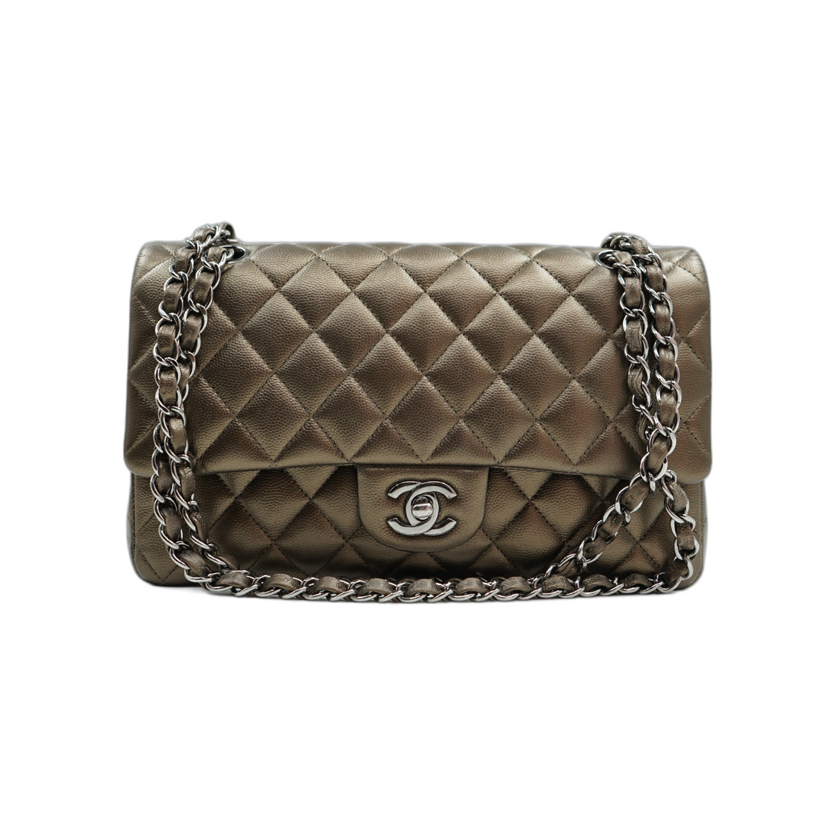 Chanel Medium Metallic Double Flap Bag Caviar
