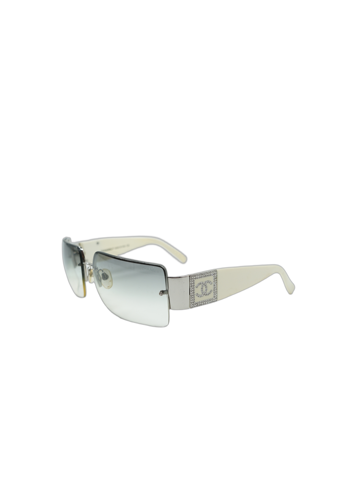 Chanel Rhinestone Logo Glasses White