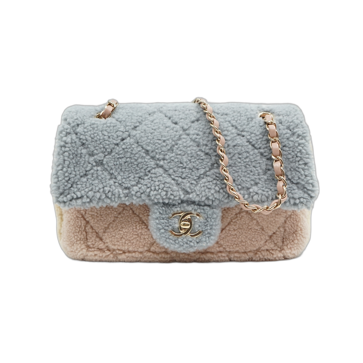 Chanel Medium Pastel Tricolour Shearling Single Flap Bag