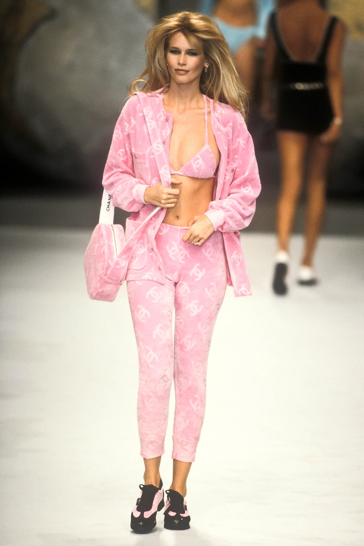 Chanel SS 1996 Pink CC Logo Velvet Bottoms