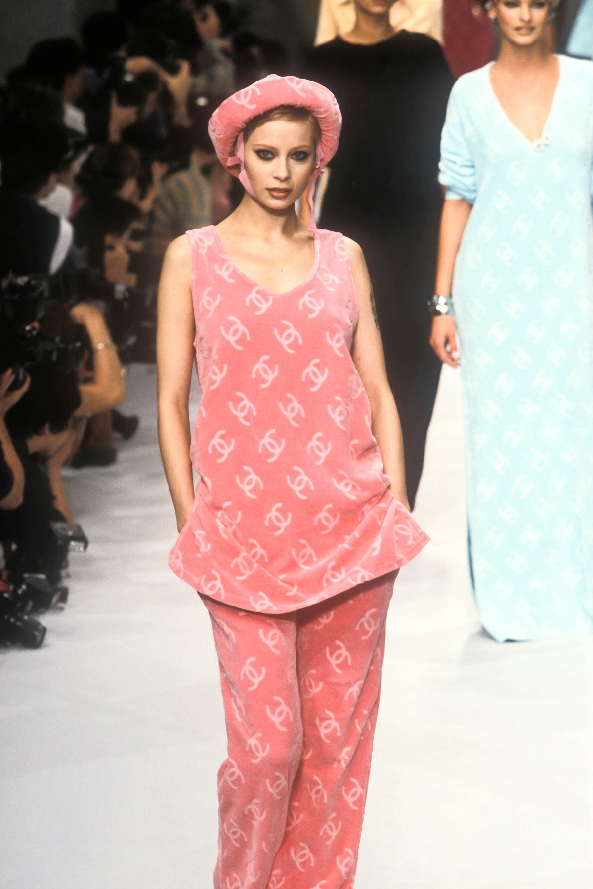 Chanel SS 1996 Pink CC Logo Velvet Bottoms