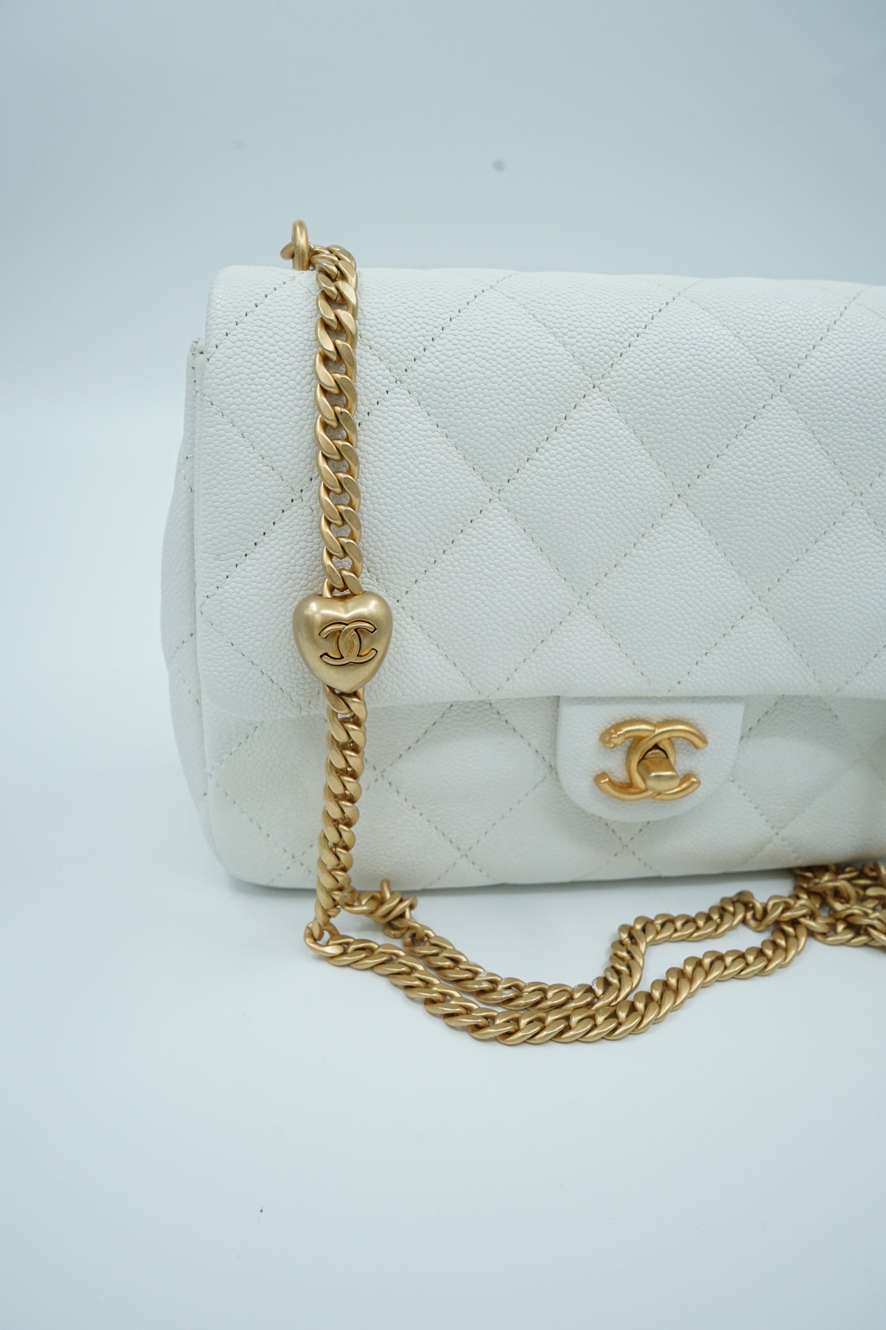 Chanel Small Caviar Sweetheart Crush Flap Bag White