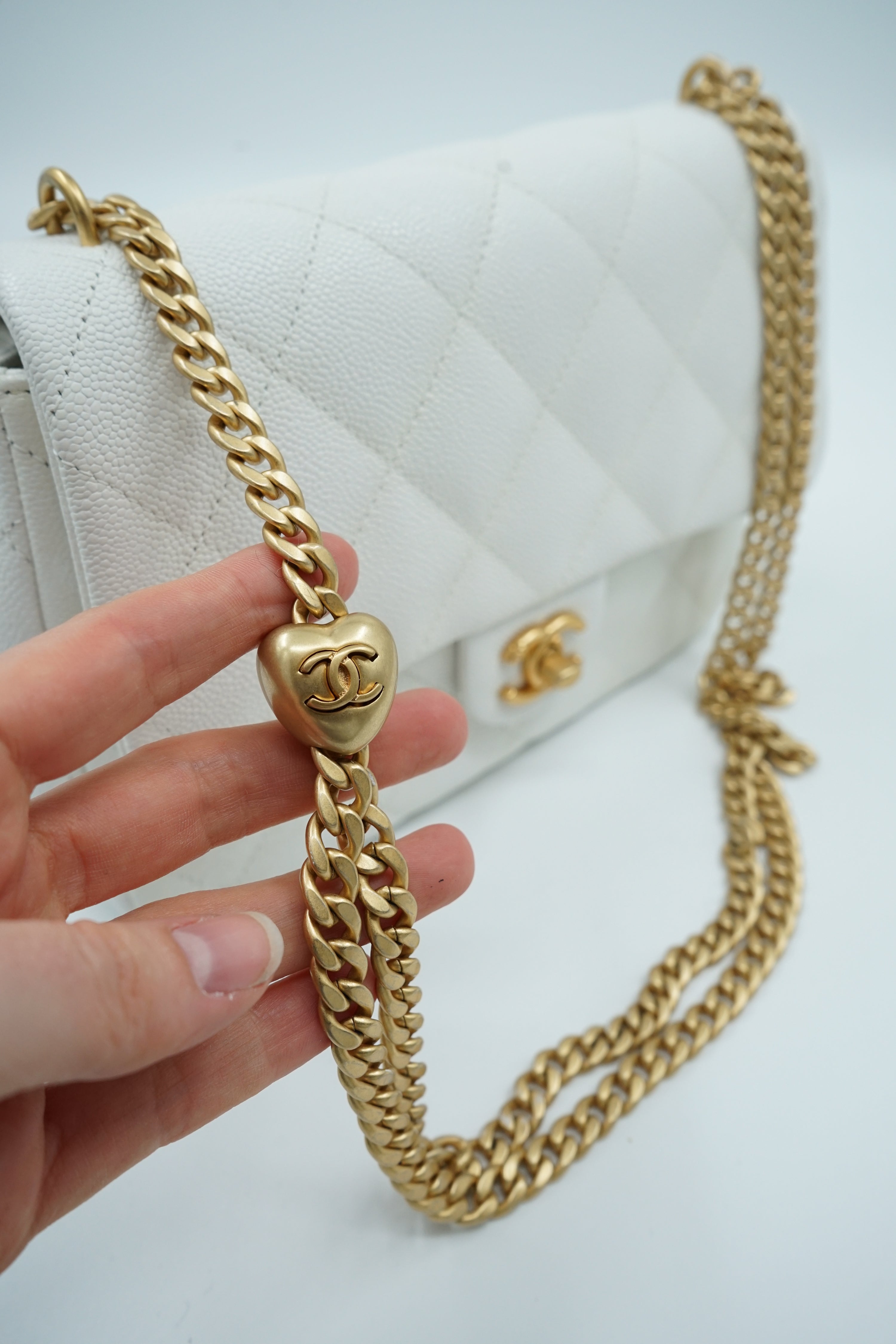 Chanel Small Caviar Sweetheart Crush Flap Bag White