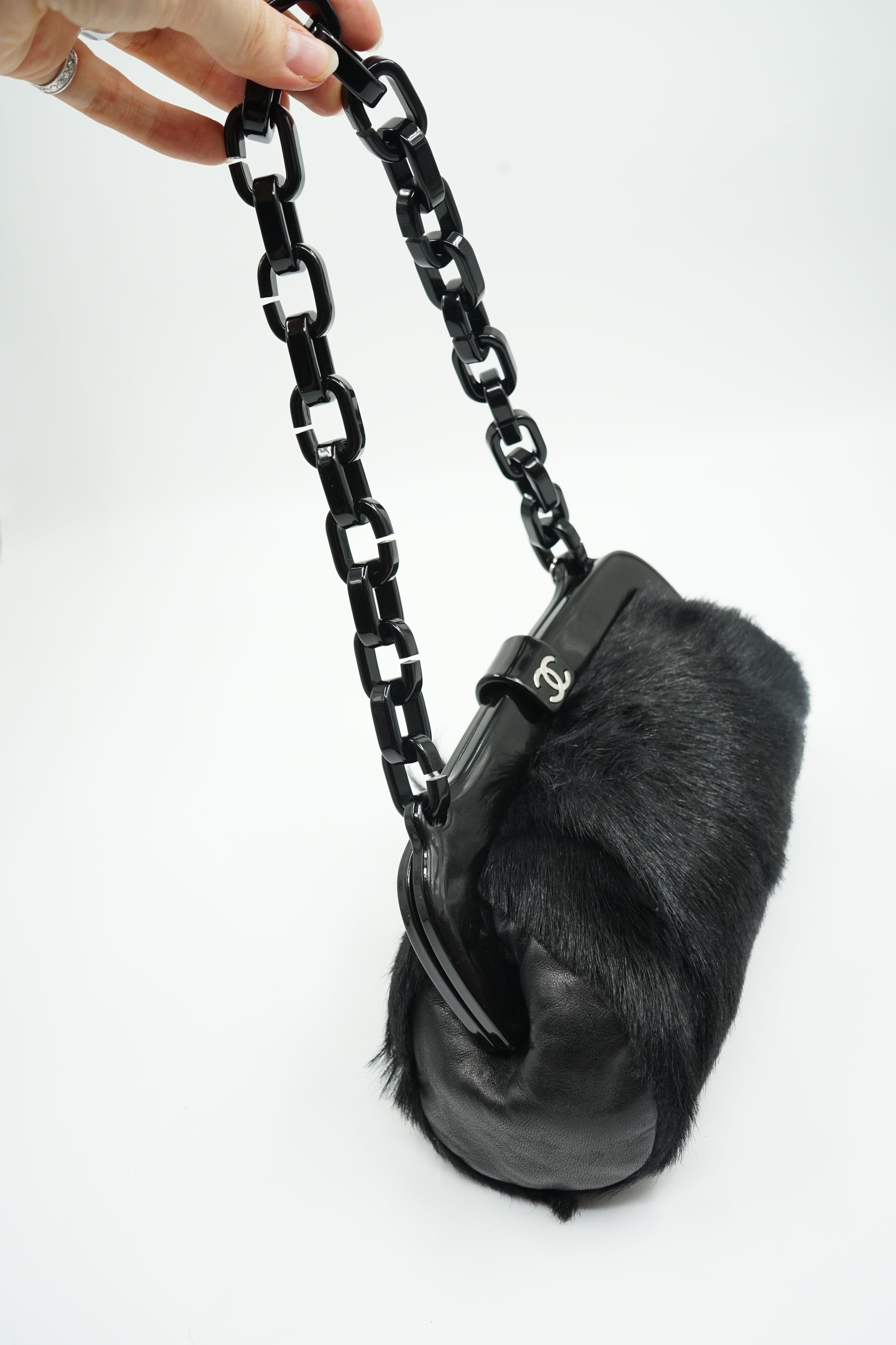 Chanel Resin Chain Frame Fur Bag