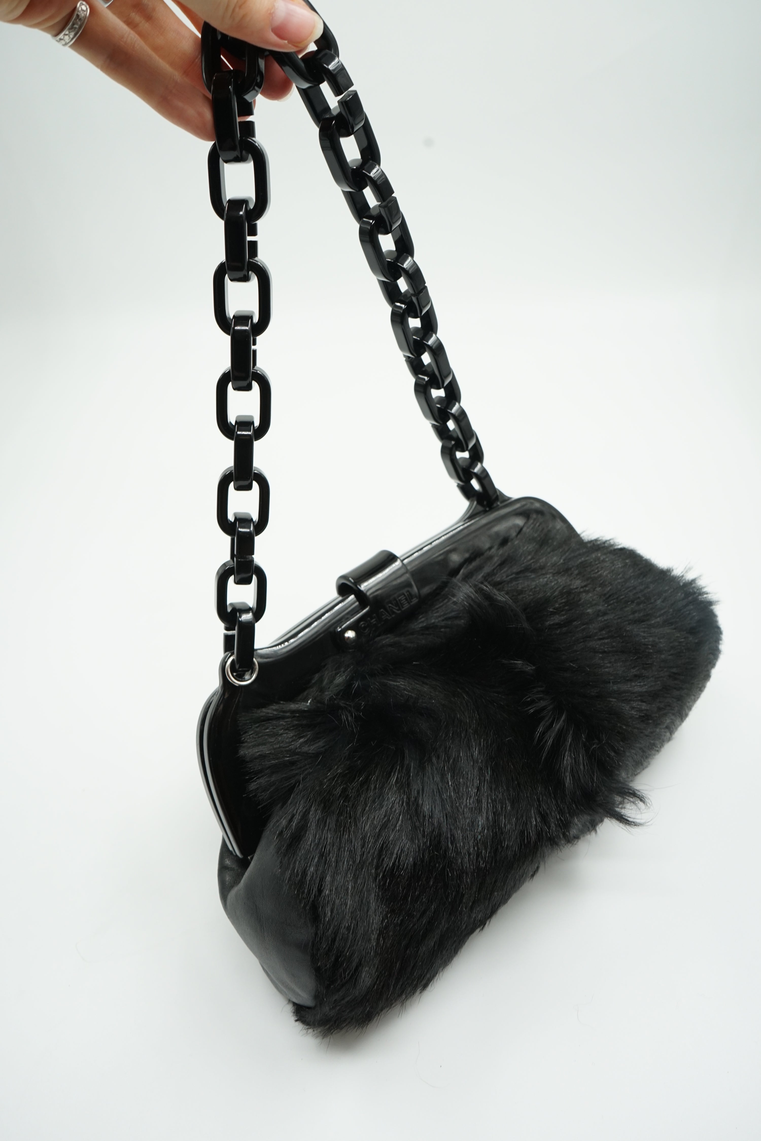 Chanel Resin Chain Frame Fur Bag