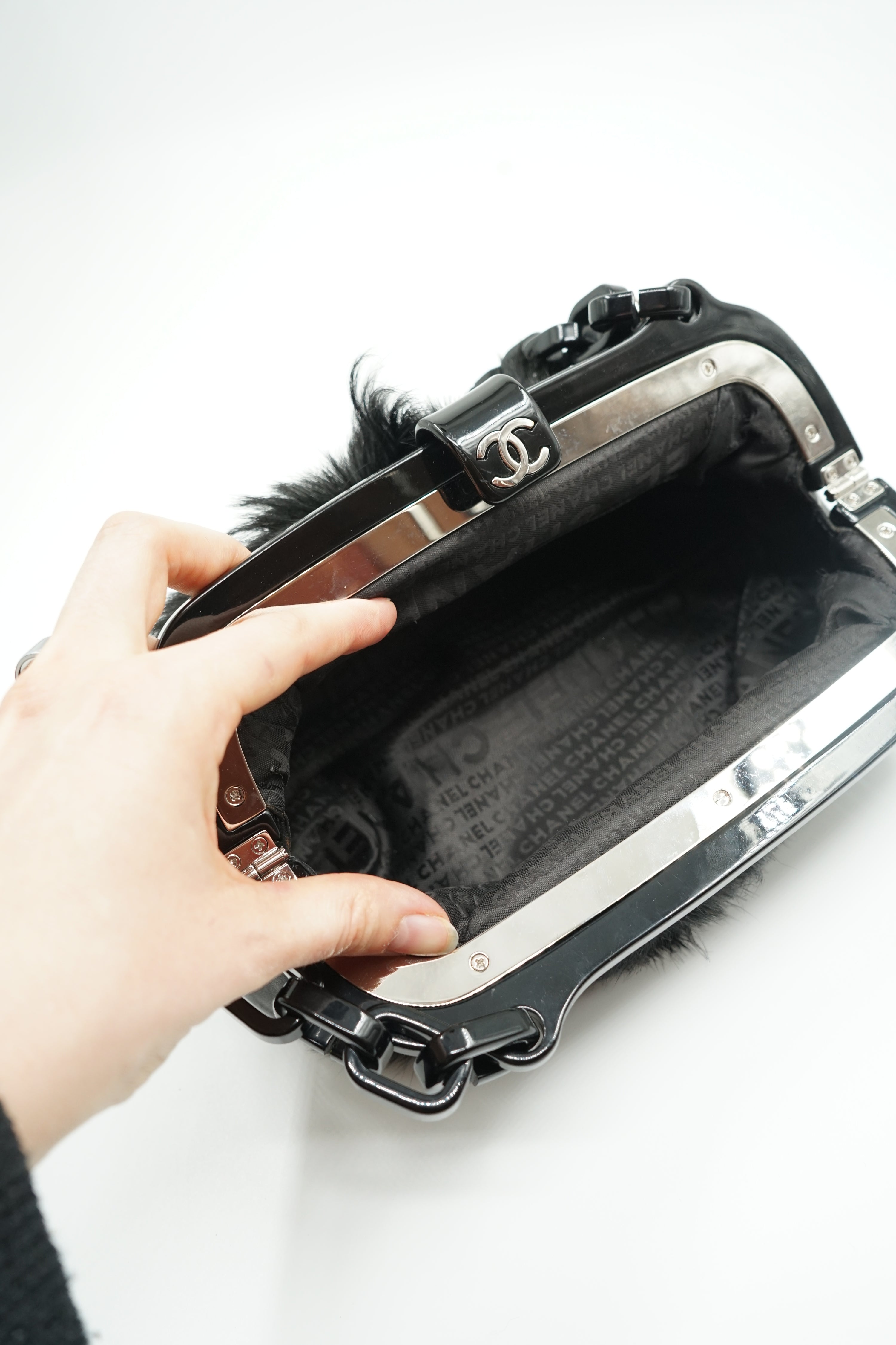 Chanel Resin Chain Frame Fur Bag