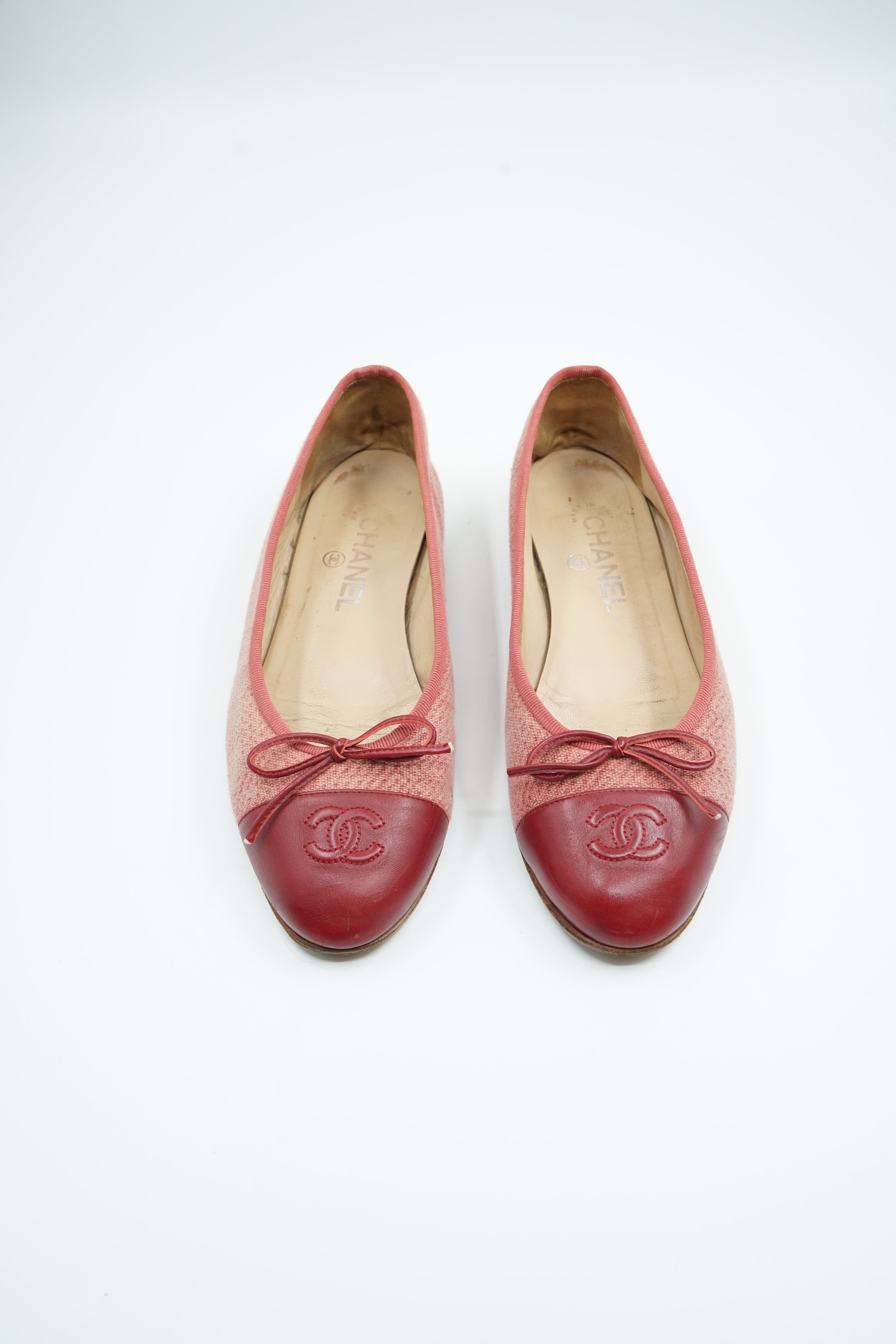 Chanel Tweed Ballet Flats Red