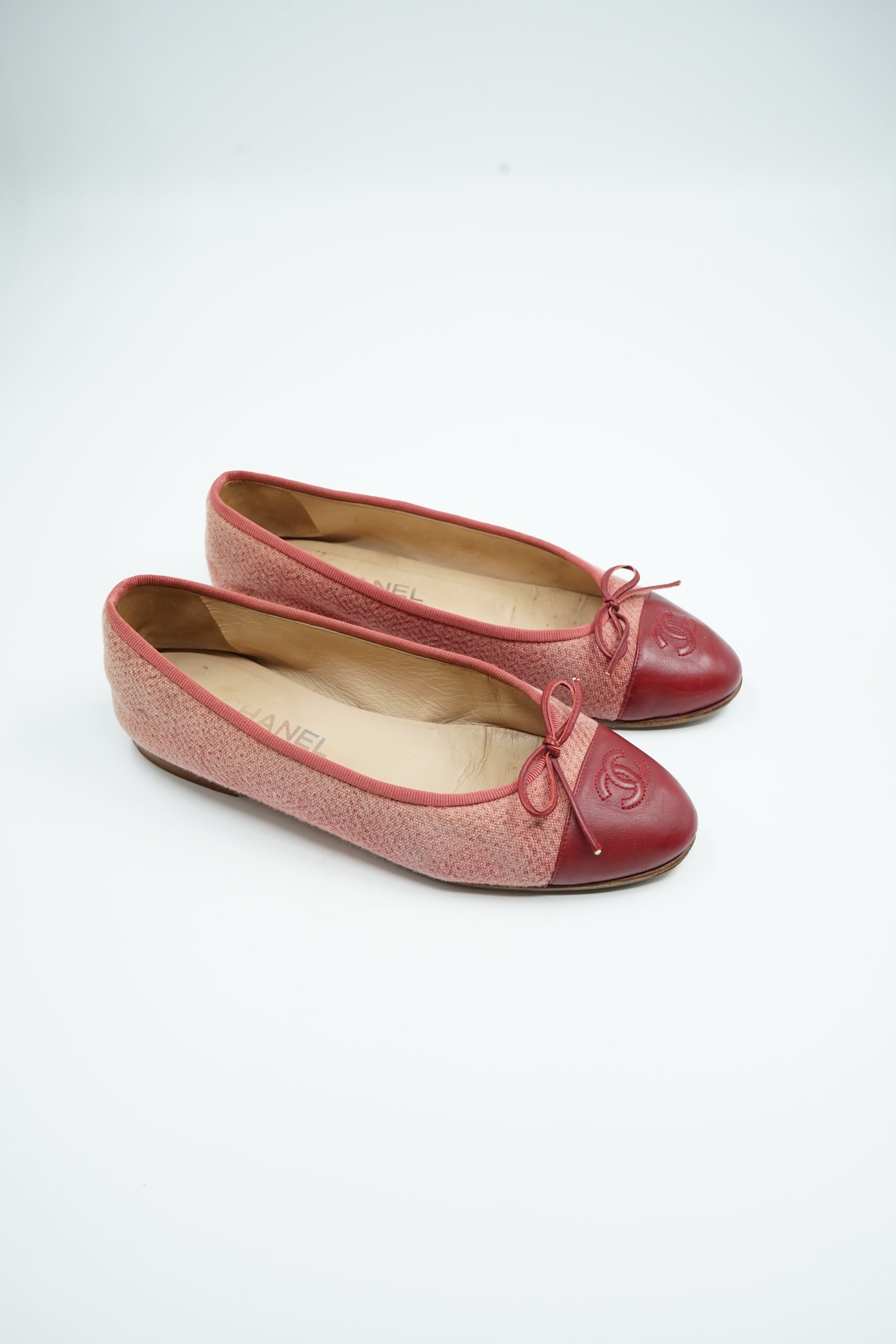 Chanel Tweed Ballet Flats Red