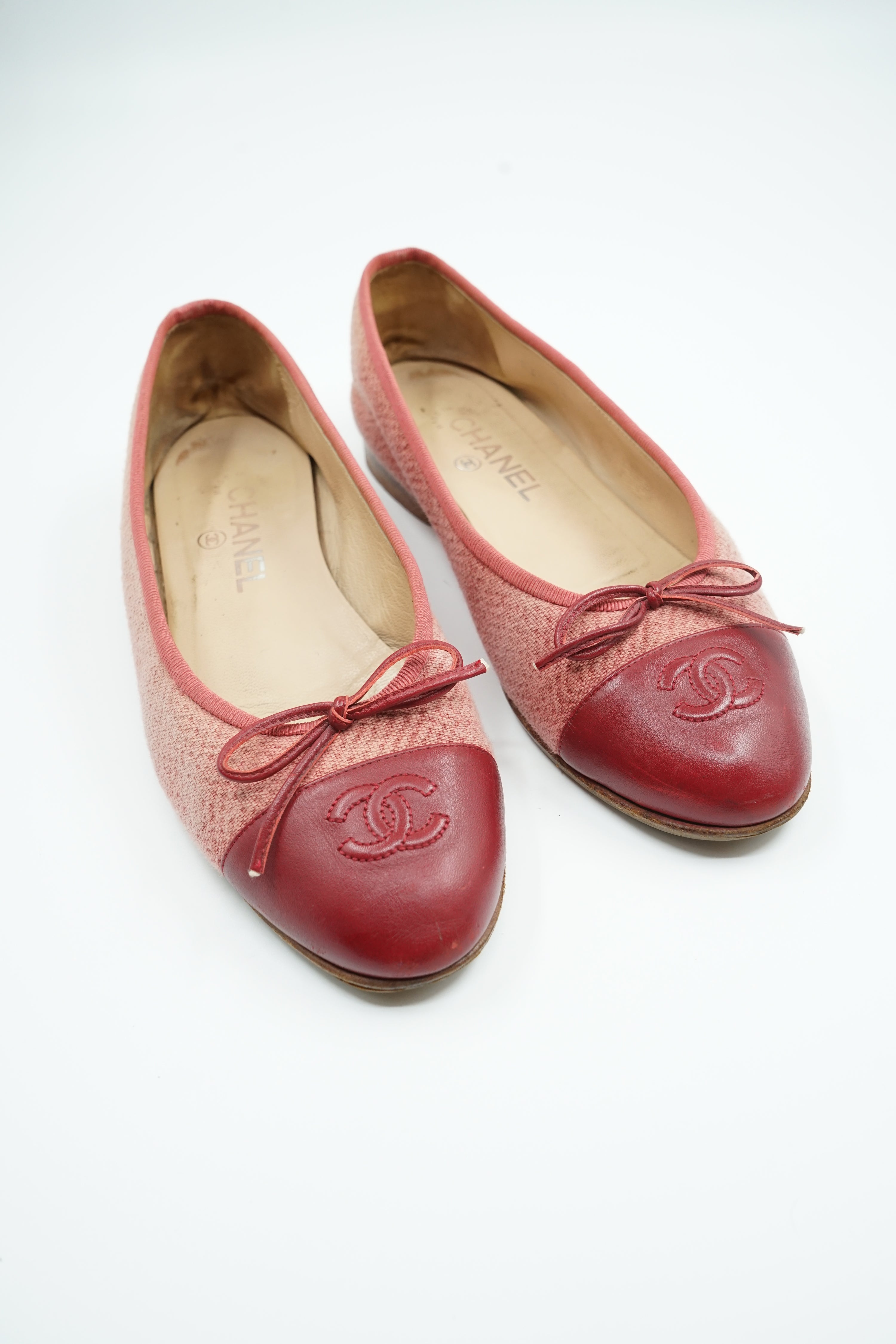 Chanel Tweed Ballet Flats Red