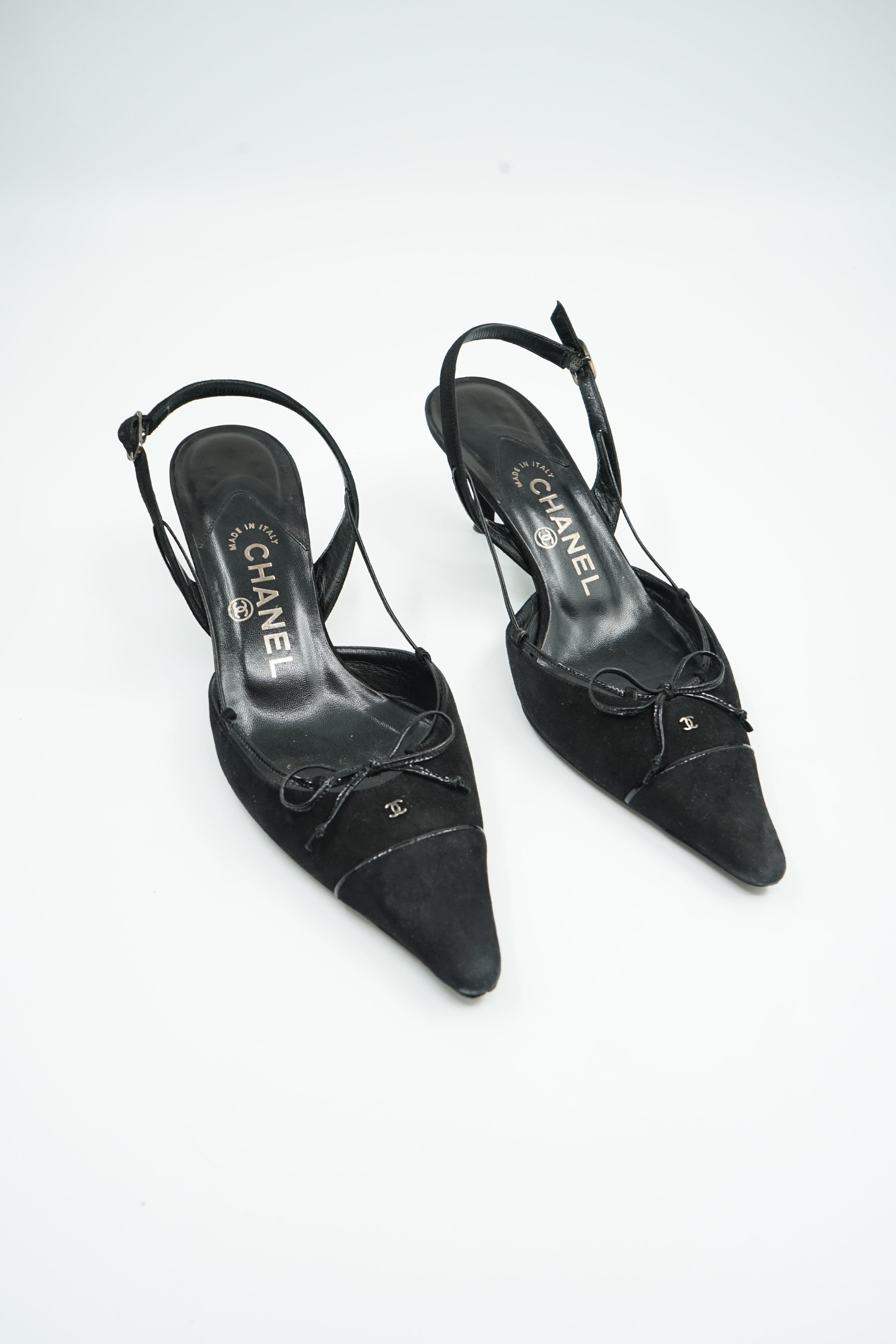 Chanel Strappy Slingback Logo Heels