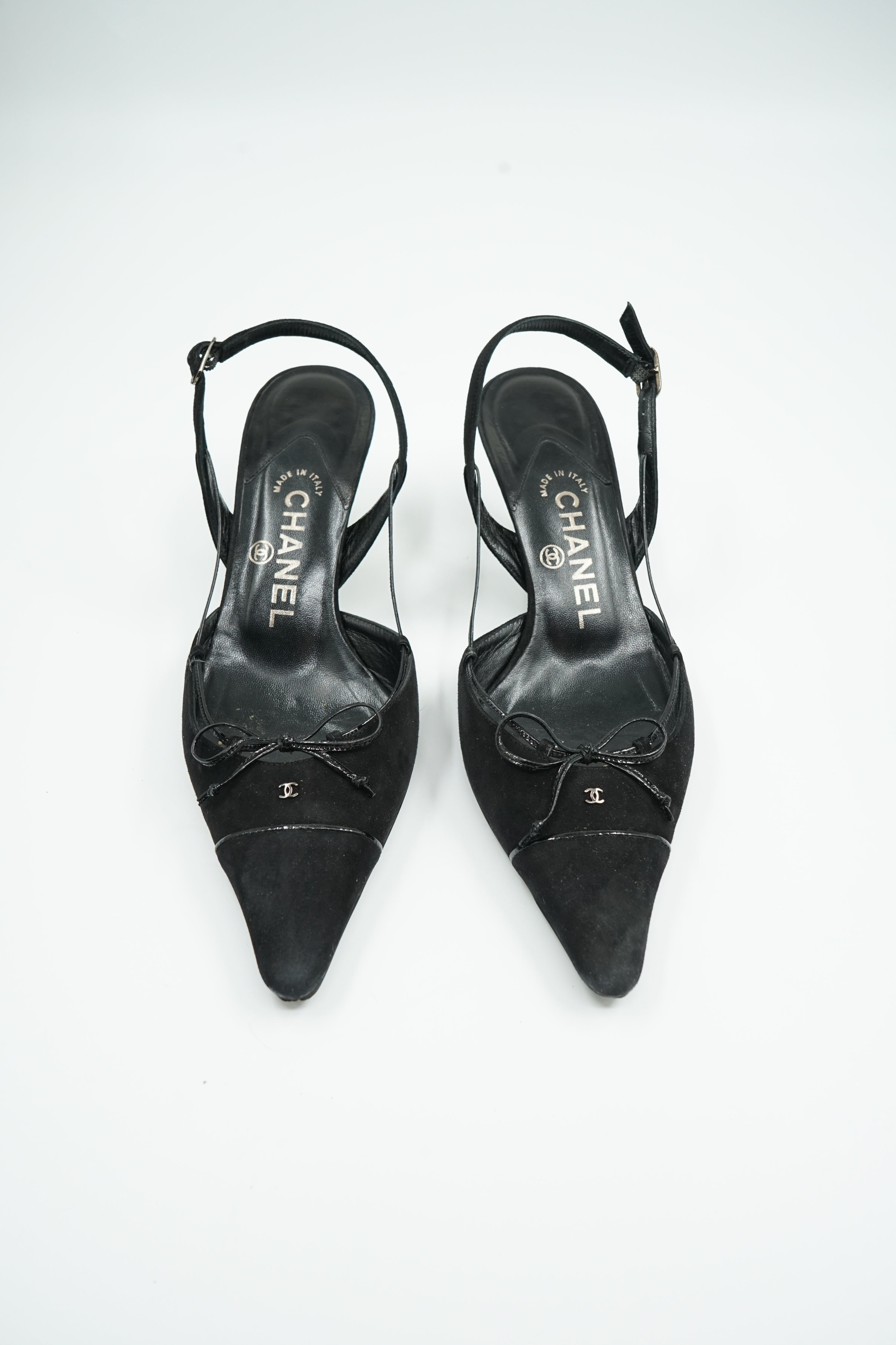 Chanel Strappy Slingback Logo Heels