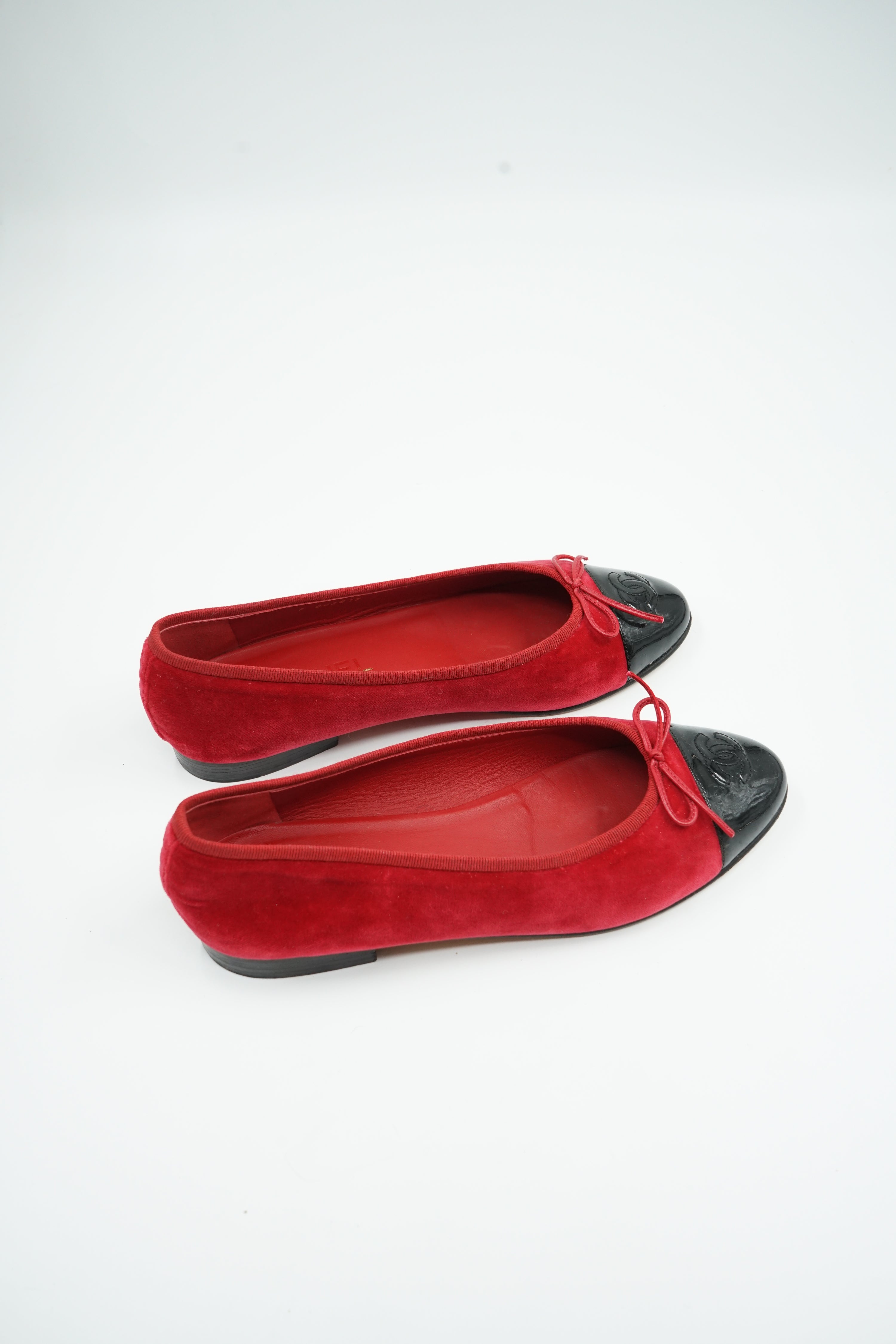 Chanel Velvet Ballet Flats Red