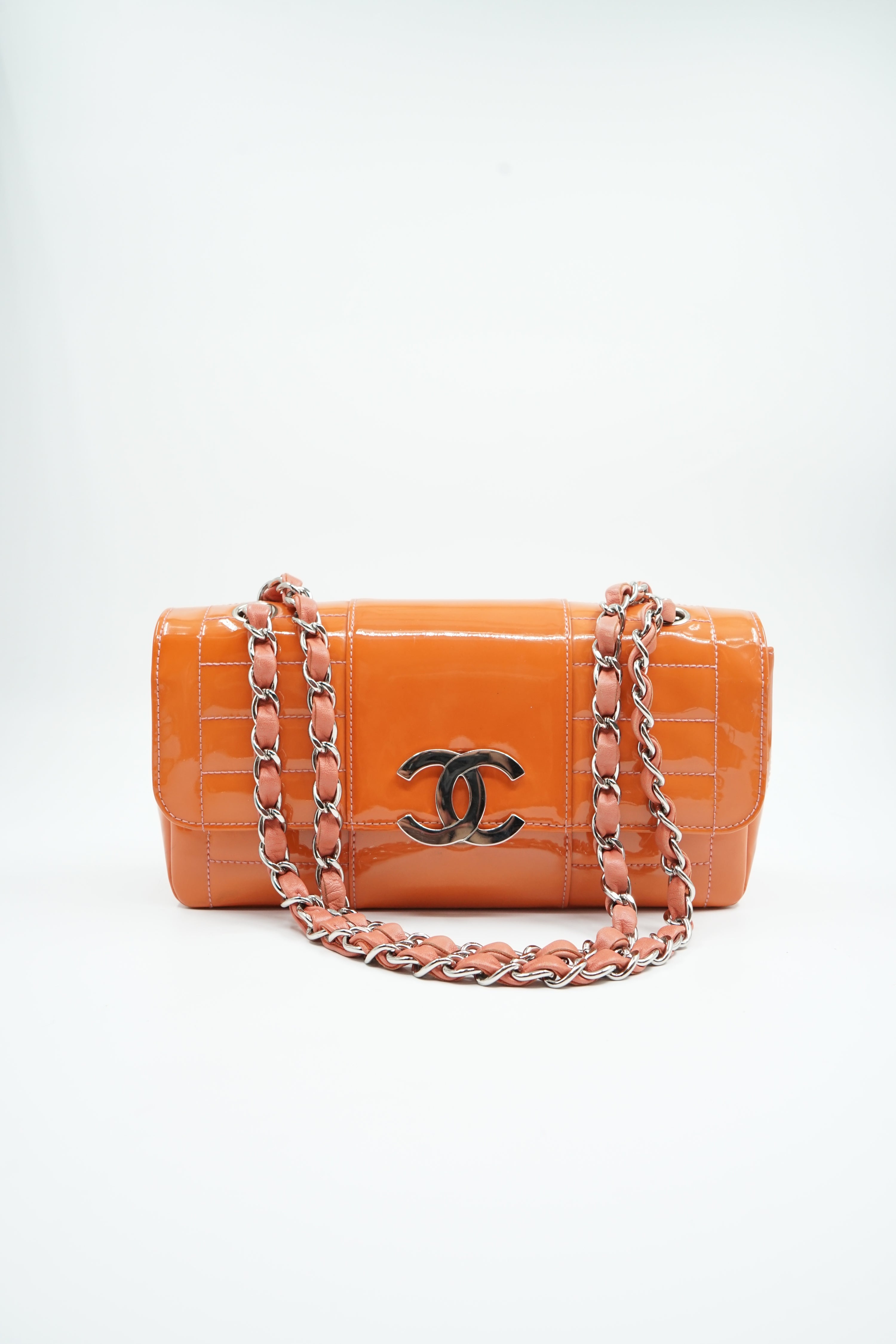 Chanel Single Flap Bag Patent Leather Orange