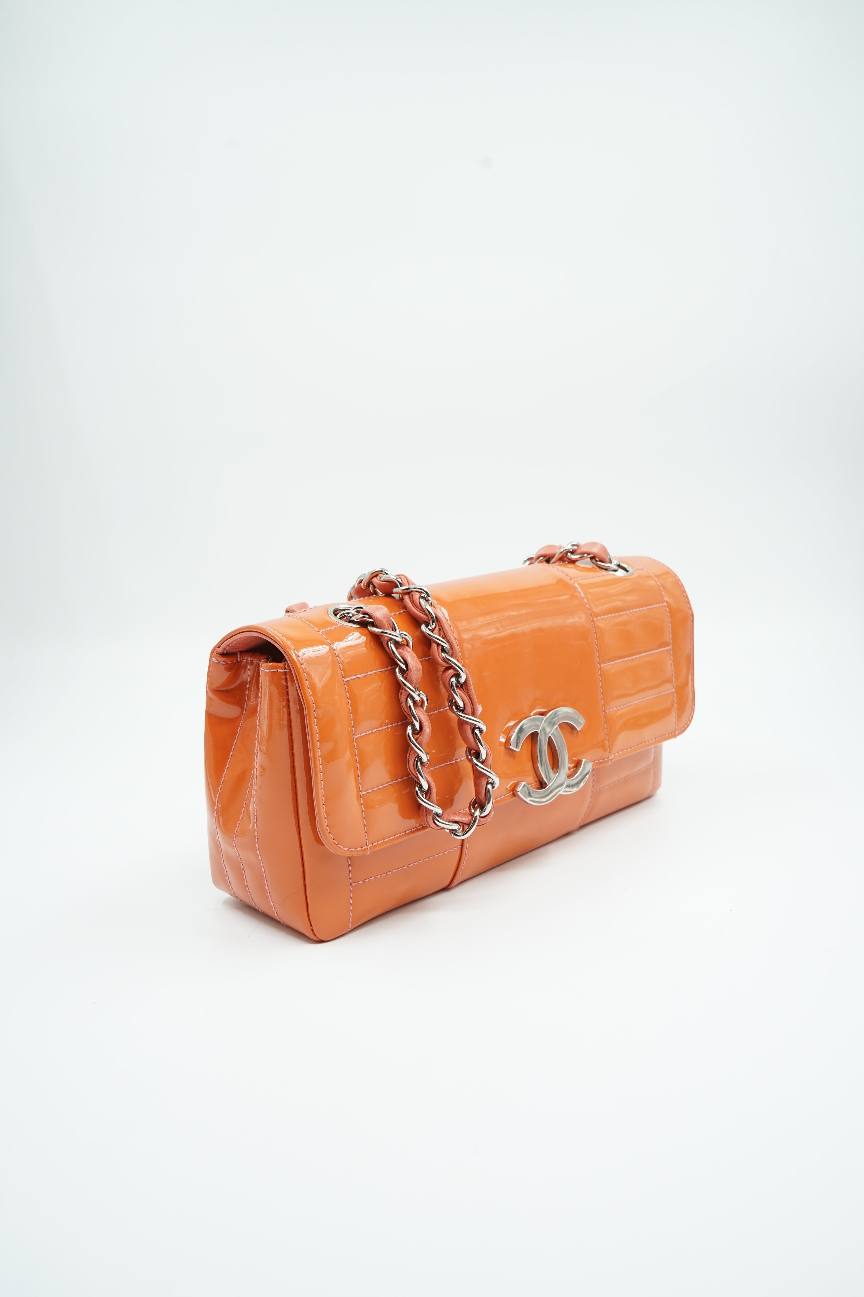 Chanel Single Flap Bag Patent Leather Orange