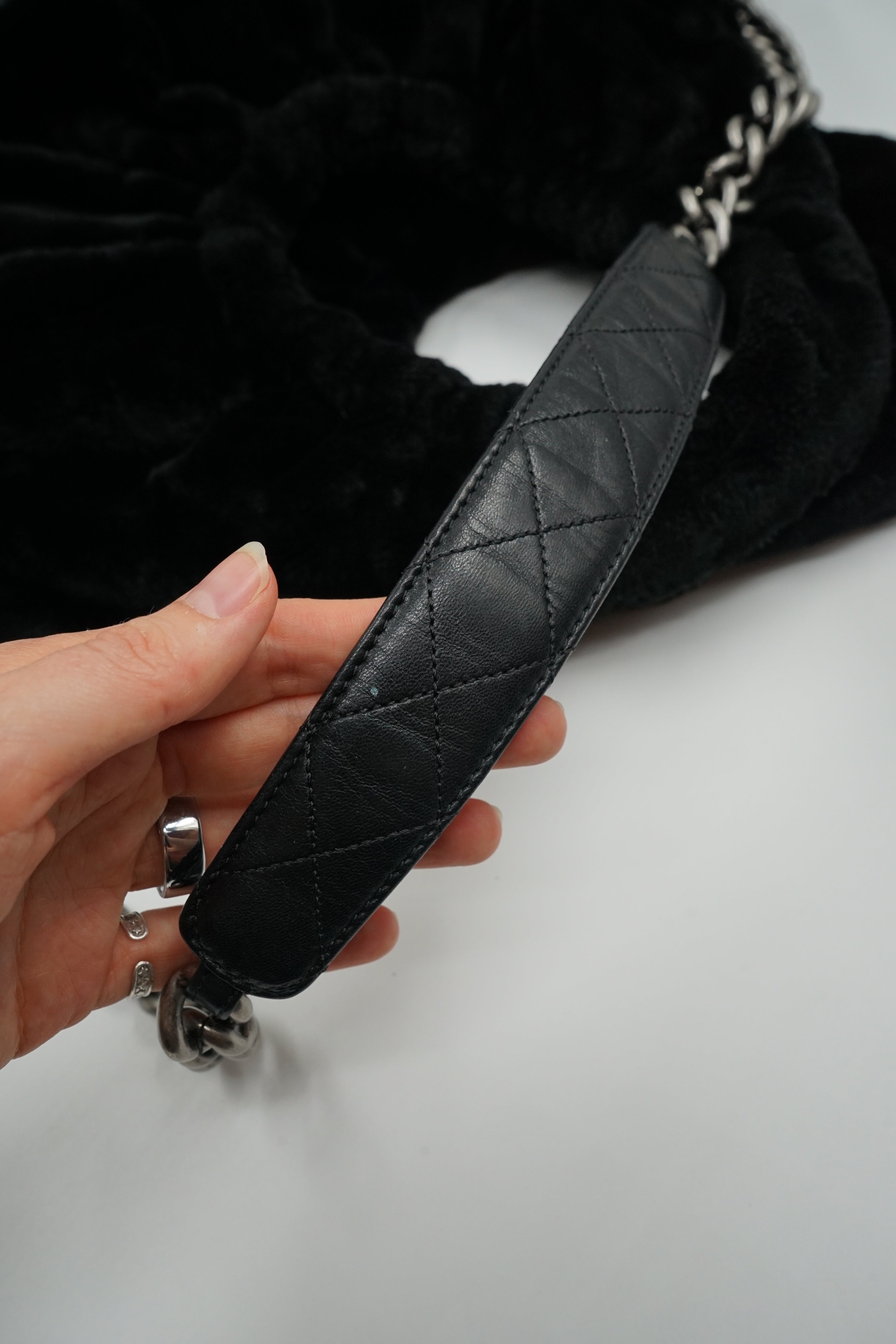 Chanel Faux Fur Hobo Bag With Chain