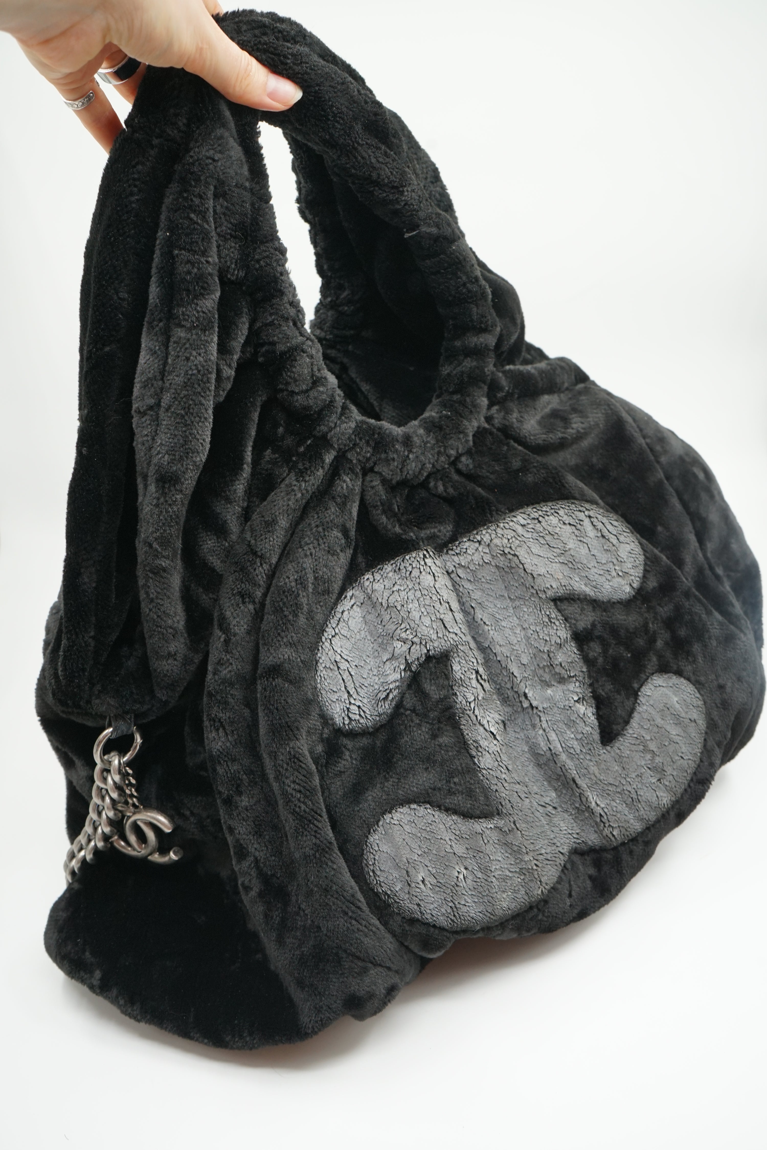 Chanel Faux Fur Hobo Bag With Chain
