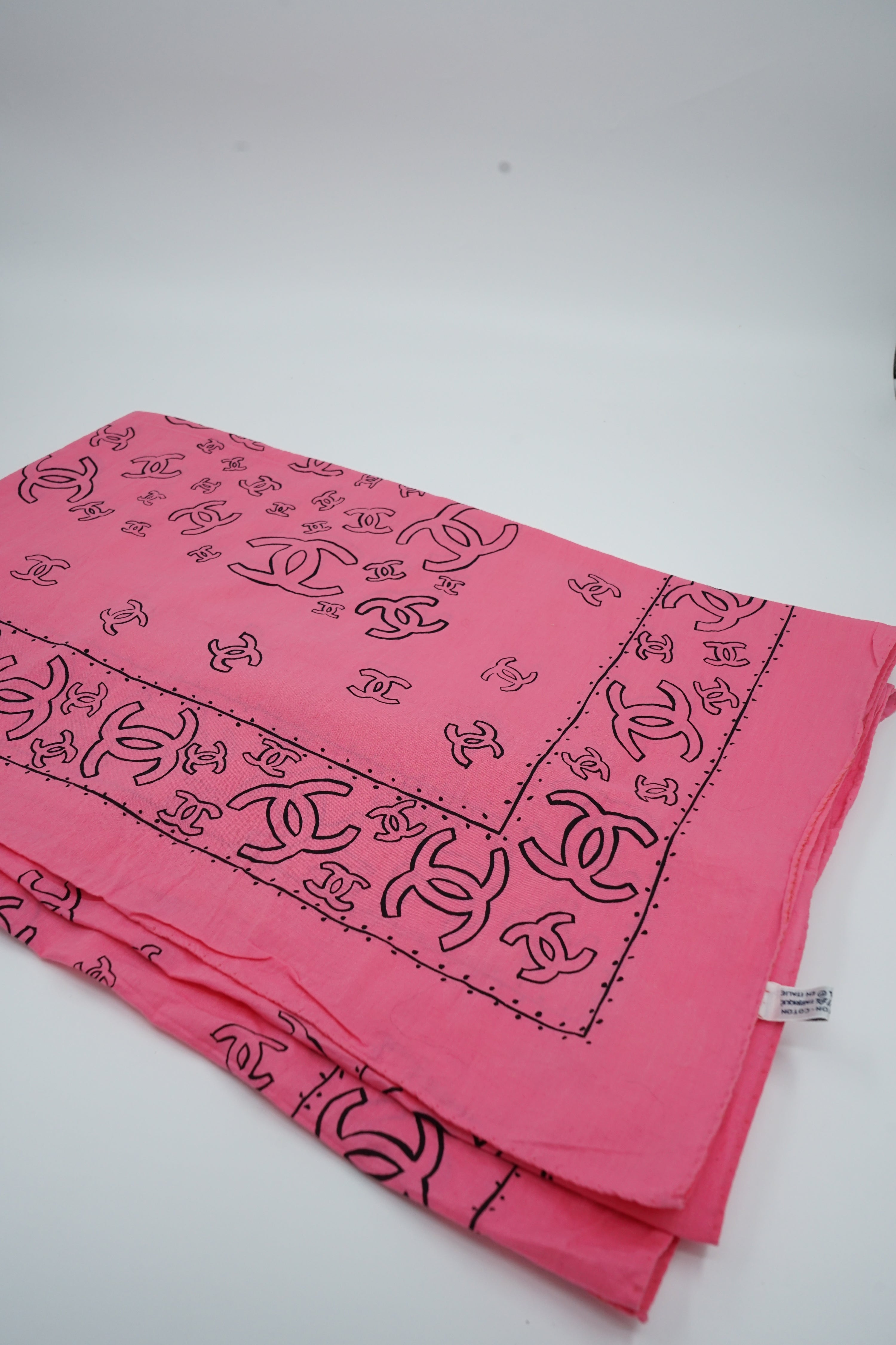 Chanel Paris Dallas Large Shawl Wrap Scarf Bandana Print Pink