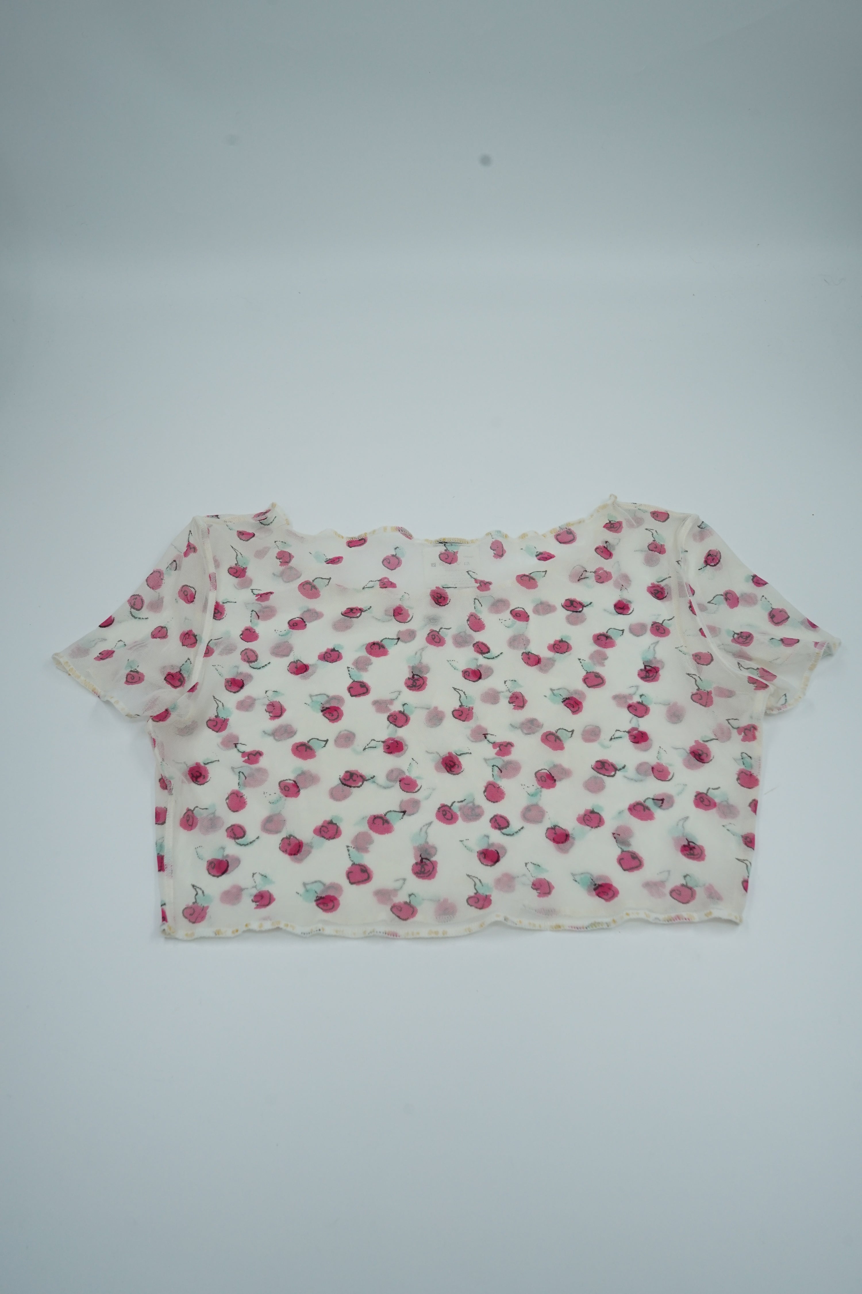 Chanel S1999 CC Logo Rose Print Mesh Crop Top