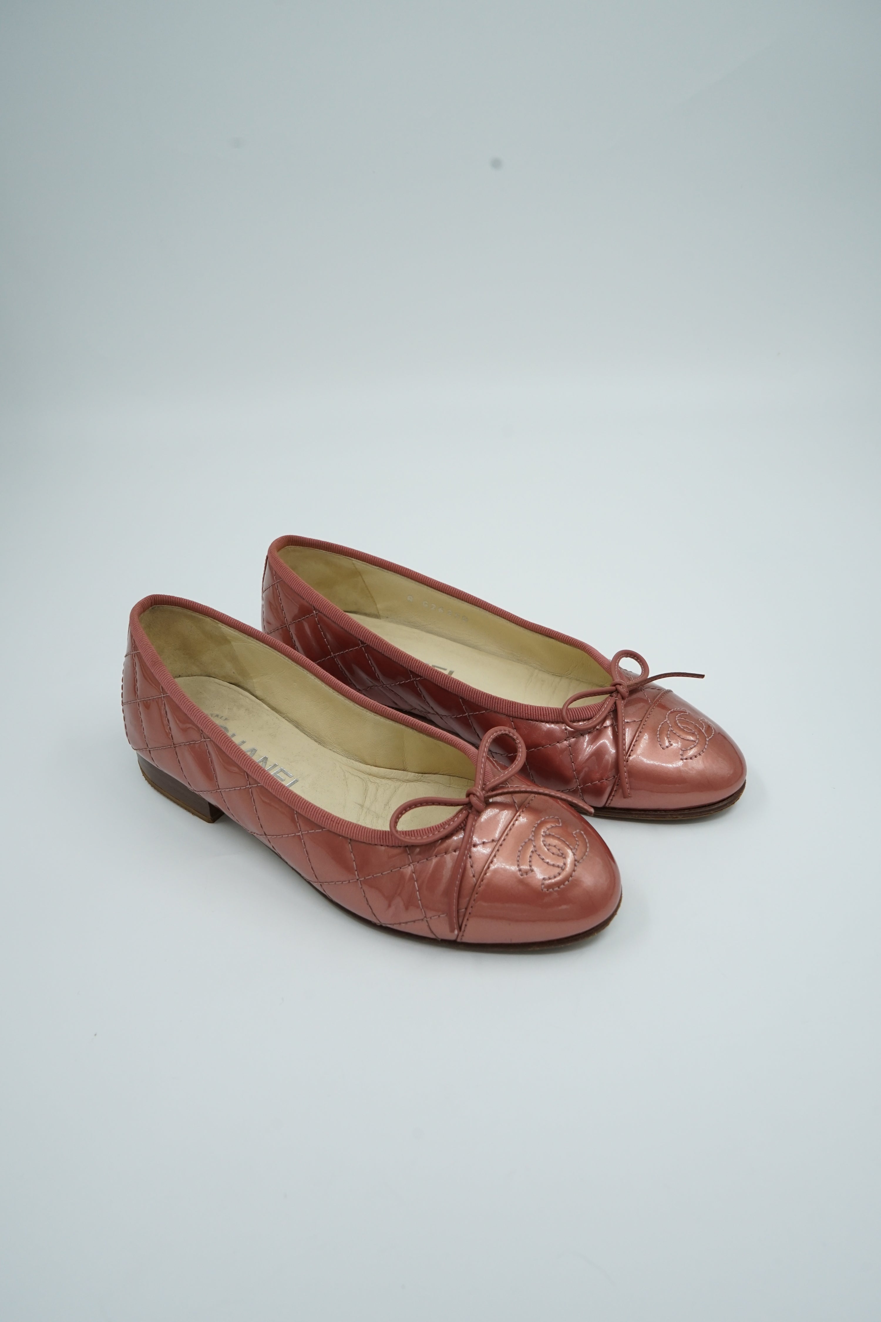 Chanel Quilted Ballet Flats Metallic Pink