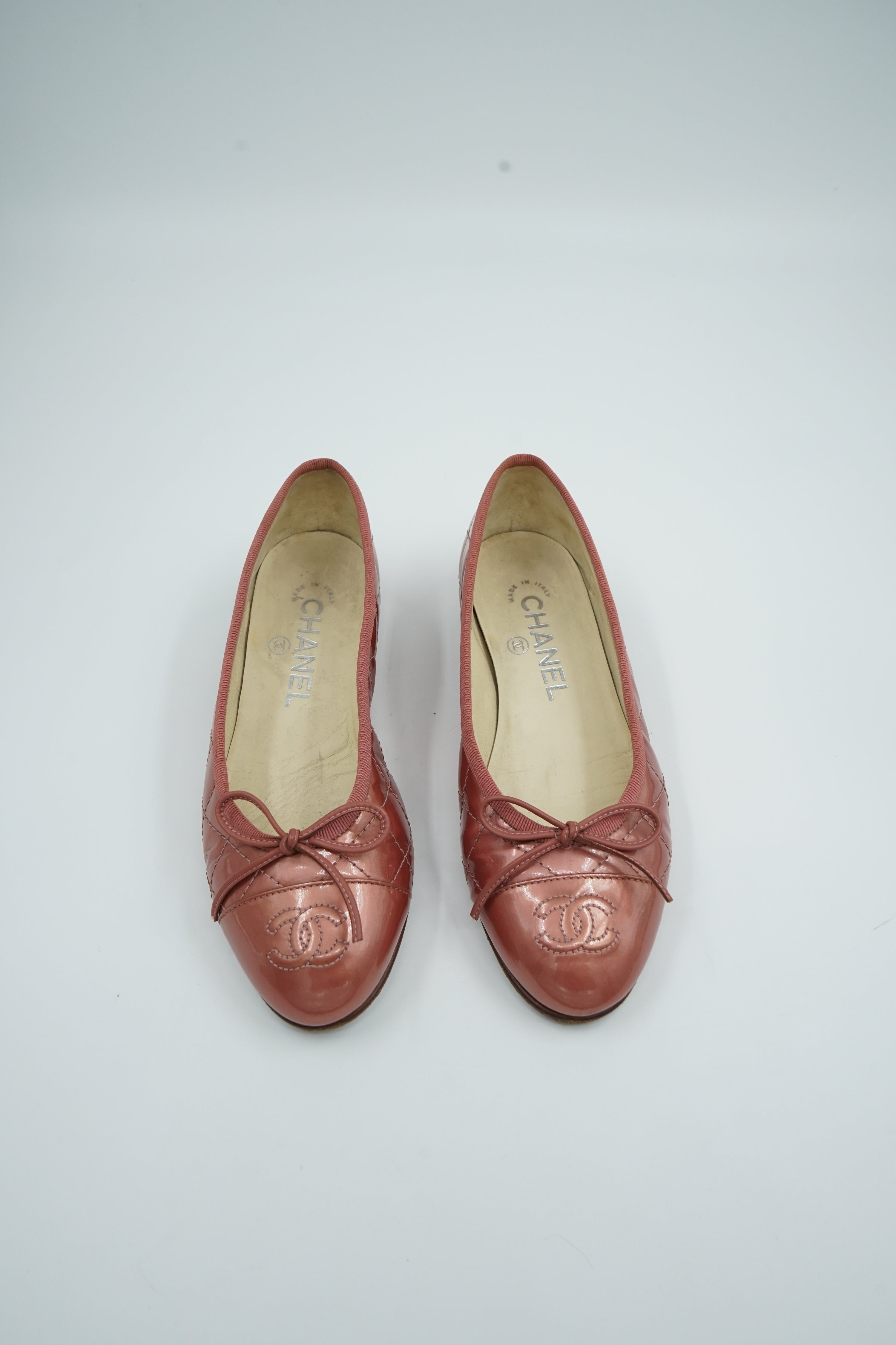 Chanel Quilted Ballet Flats Metallic Pink