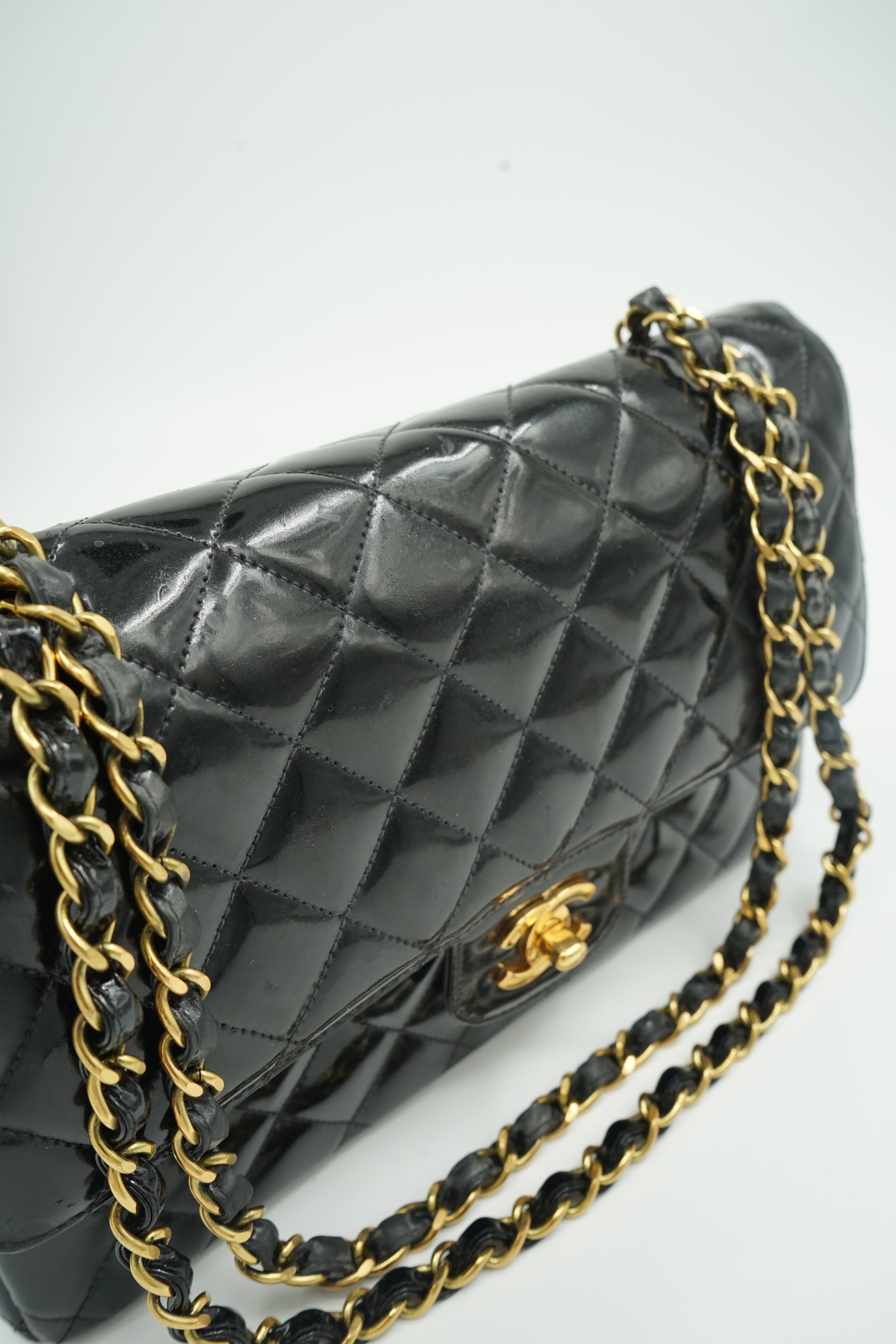Chanel Medium Double Flap Bag Patent Leather Black